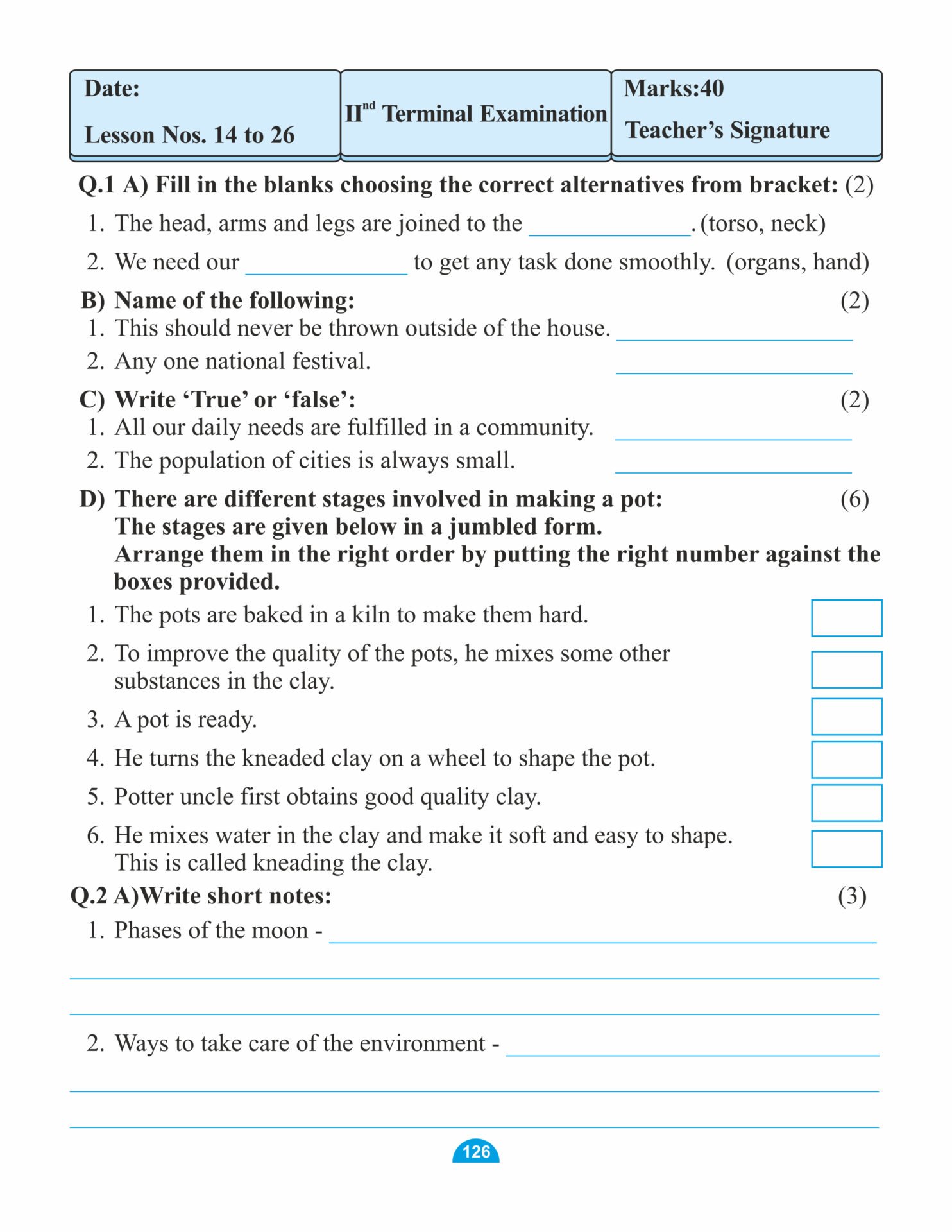 Class 3 EVS Beginning of Time notebook work