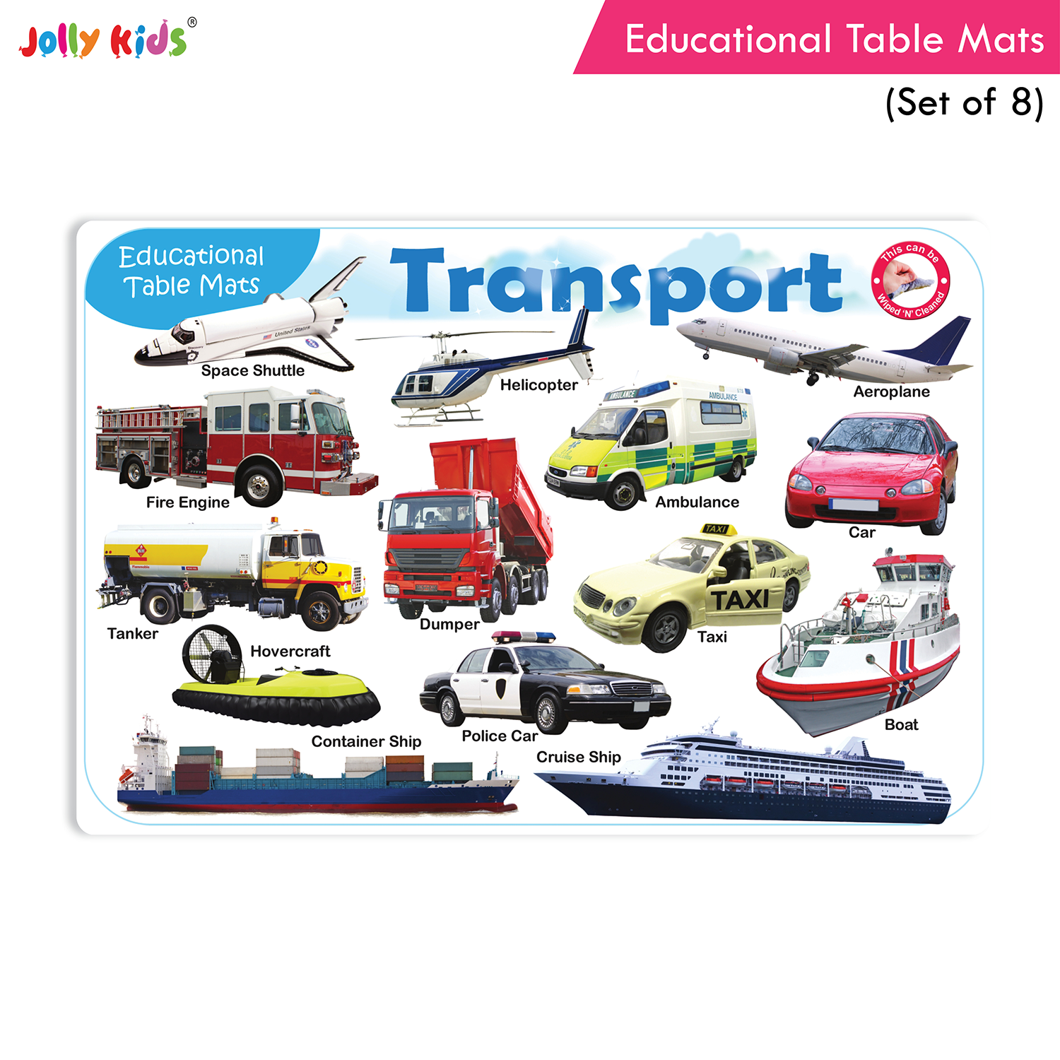 Jolly Kids Educational Table Mats Set (Set of 8) - Image 8