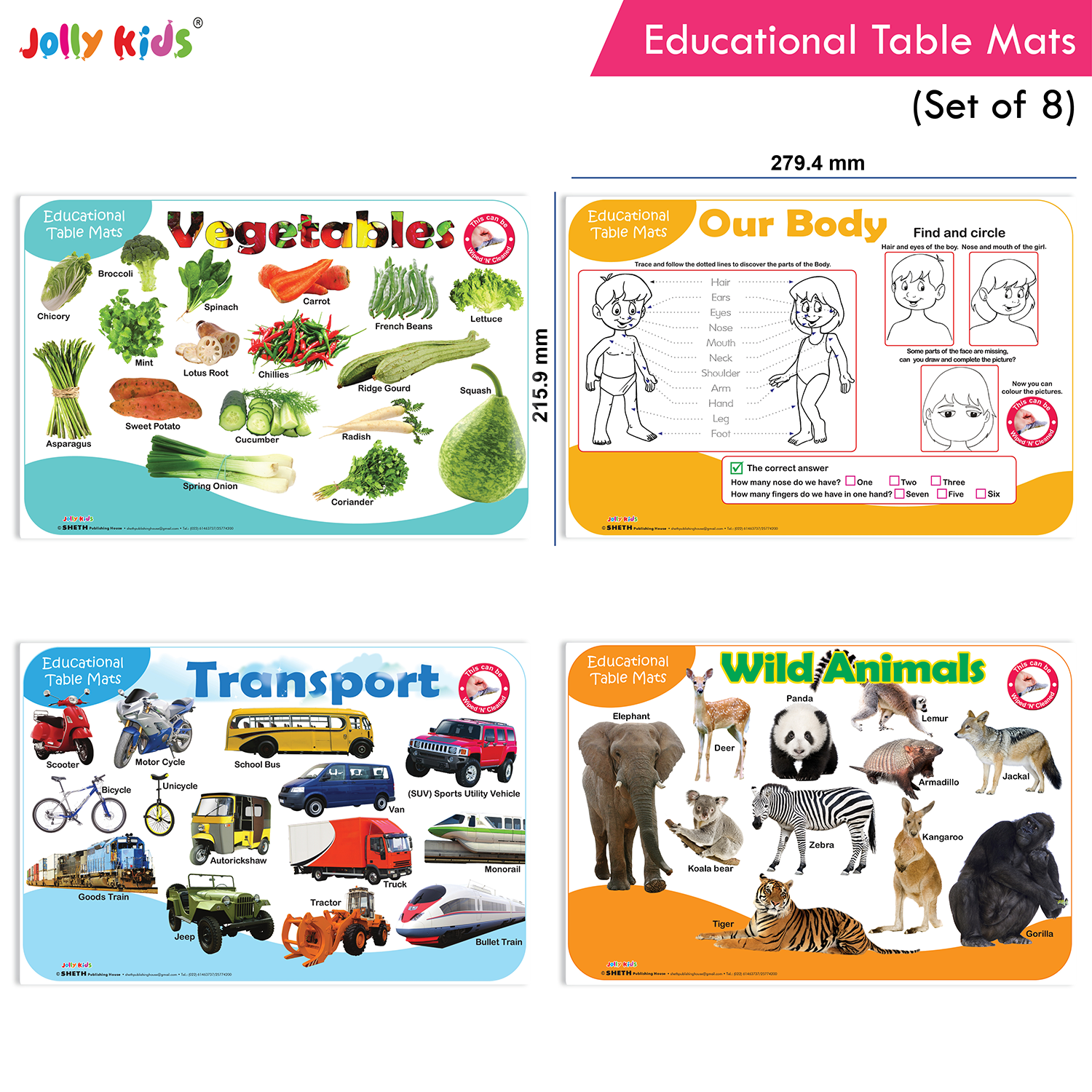 Jolly Kids Educational Table Mats Set (Set of 8) - Image 9