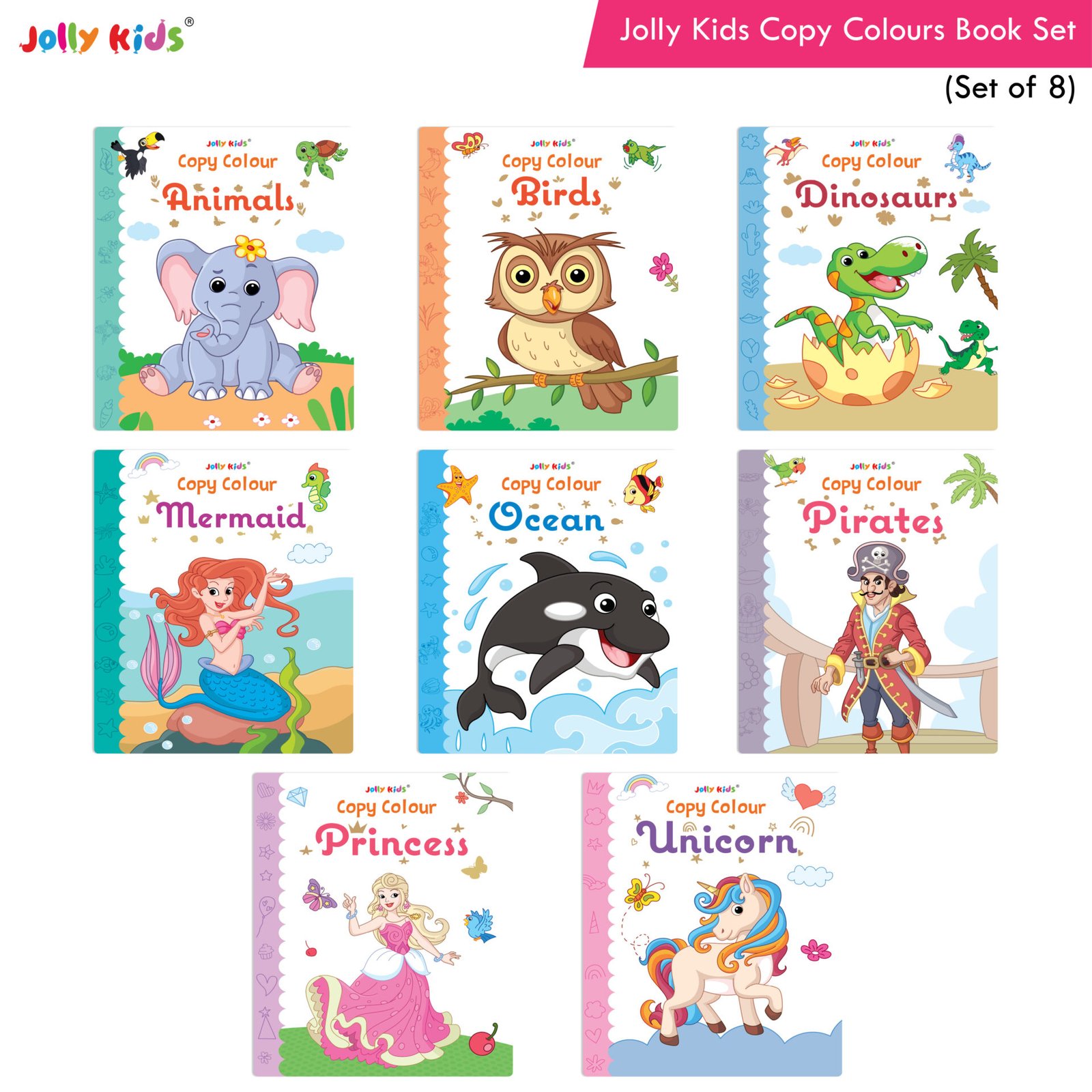 Jolly Kids Big Copy Colour Books Set Set of 8 1