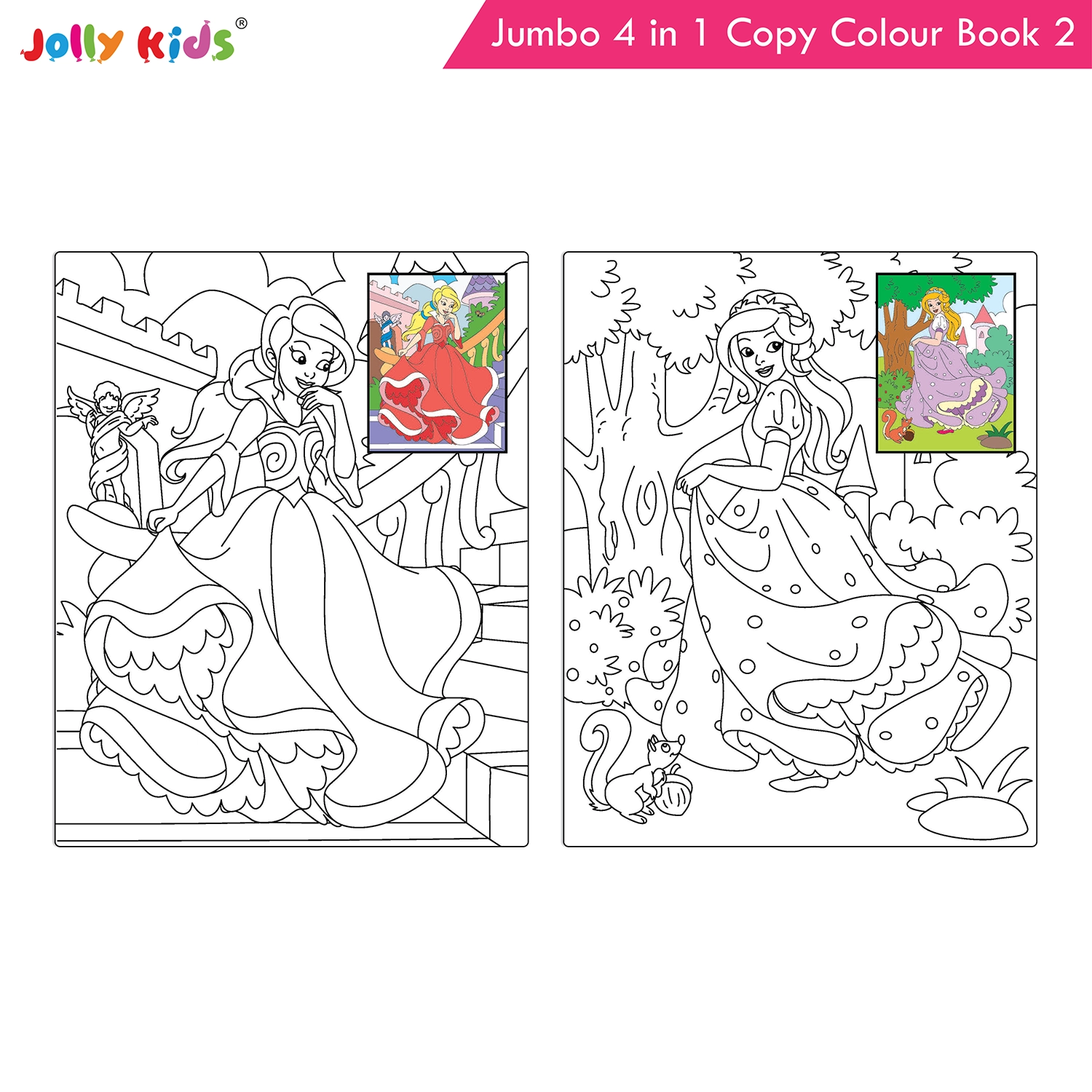 Jolly Kids Jumbo 4 in 1 Copy Colour Book 2 | Unicorn, Princess, Mermaid, Pirates | Little Artist Creative Colouring Activities Book for Kids Age 3-6 Years - Image 4
