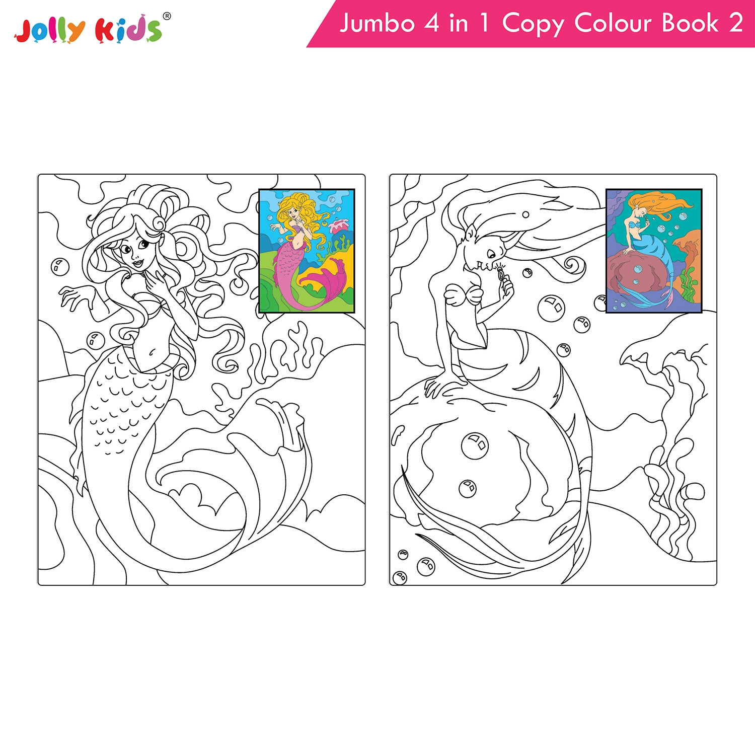 Jolly Kids Jumbo 4 in 1 Copy Colour Book 2 | Unicorn, Princess, Mermaid, Pirates | Little Artist Creative Colouring Activities Book for Kids Age 3-6 Years - Image 6