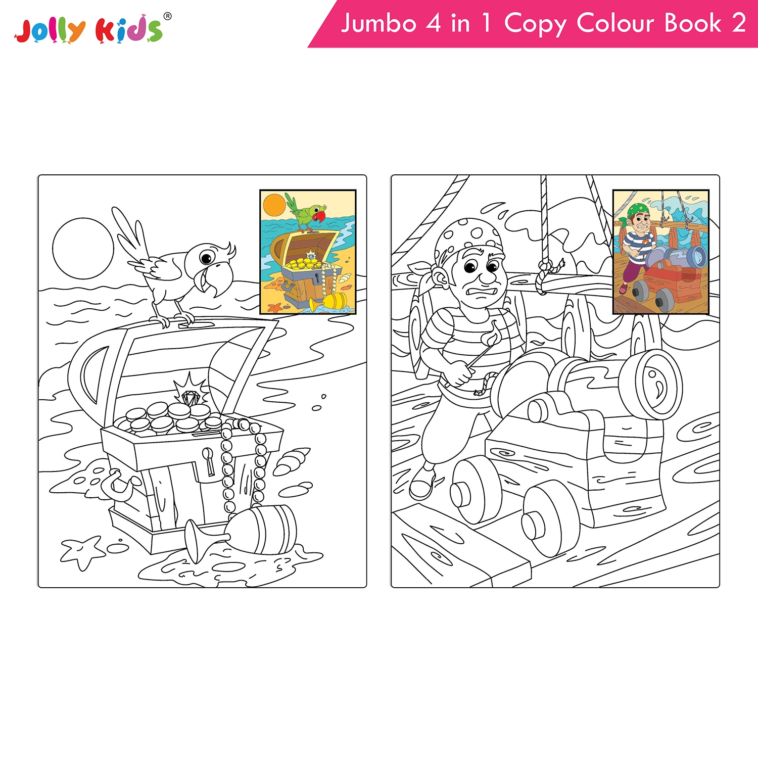 Jolly Kids Jumbo 4 in 1 Copy Colour Book 2 | Unicorn, Princess, Mermaid, Pirates | Little Artist Creative Colouring Activities Book for Kids Age 3-6 Years - Image 8