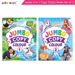 Jolly Kids Jumbo 4 in 1 Copy Colouring Books Set of 2 | Birds, Dinosaurs, Ocean and Animals Themes | Little Artist Creative Activity Books for Kids Ages 3-6 Years