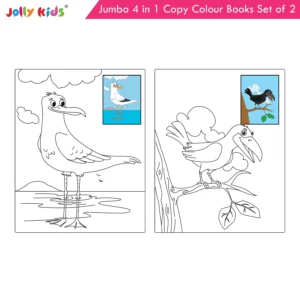Jolly Kids Jumbo 4 in 1 Copy Colouring Books Set of 2 | Birds, Dinosaurs, Ocean and Animals Themes | Little Artist Creative Activity Books for Kids Ages 3-6 Years