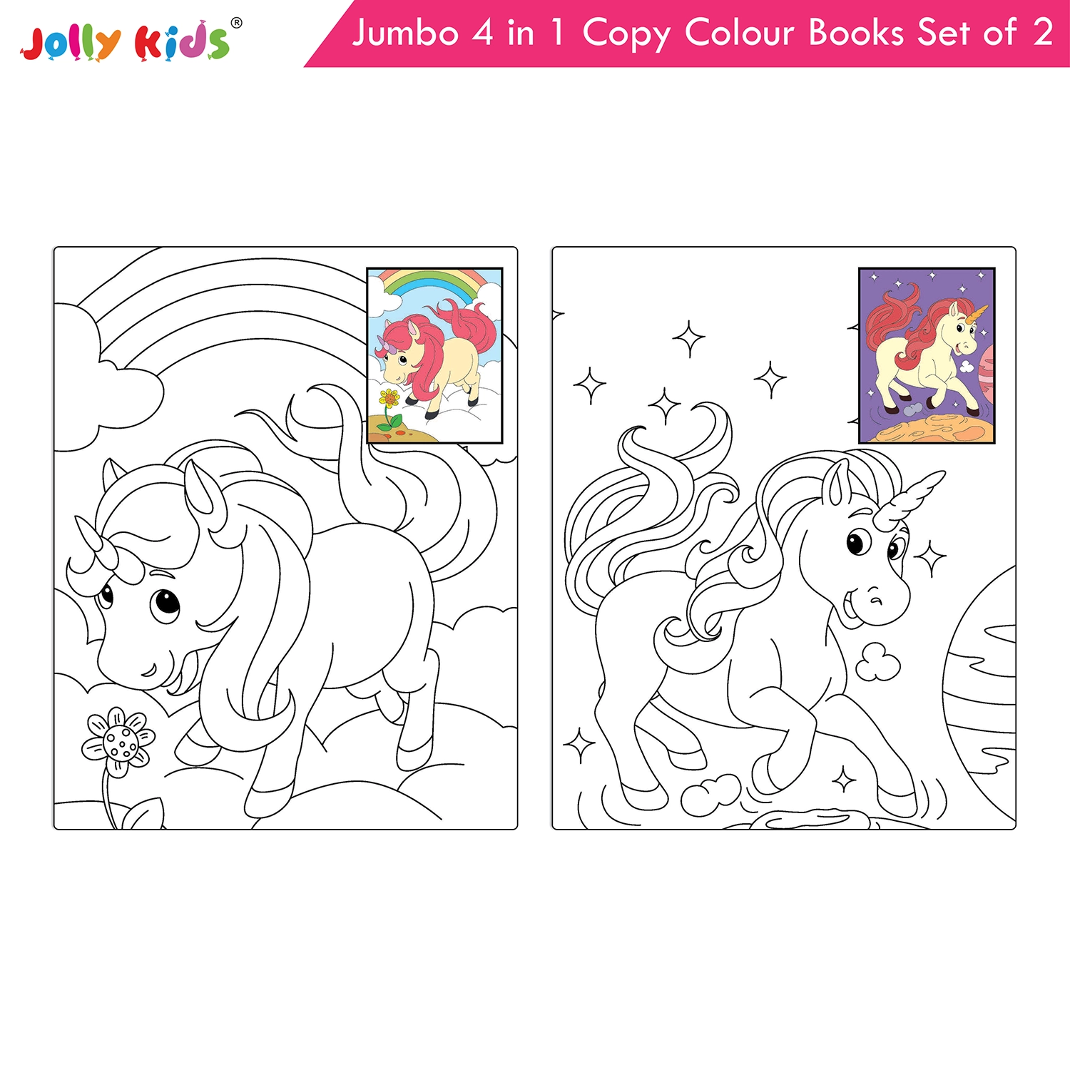 Jolly Kids Jumbo 4 in 1 Copy Colouring Books Set of 2 | Birds, Dinosaurs, Ocean and Animals Themes | Little Artist Creative Activity Books for Kids Ages 3-6 Years - Image 6