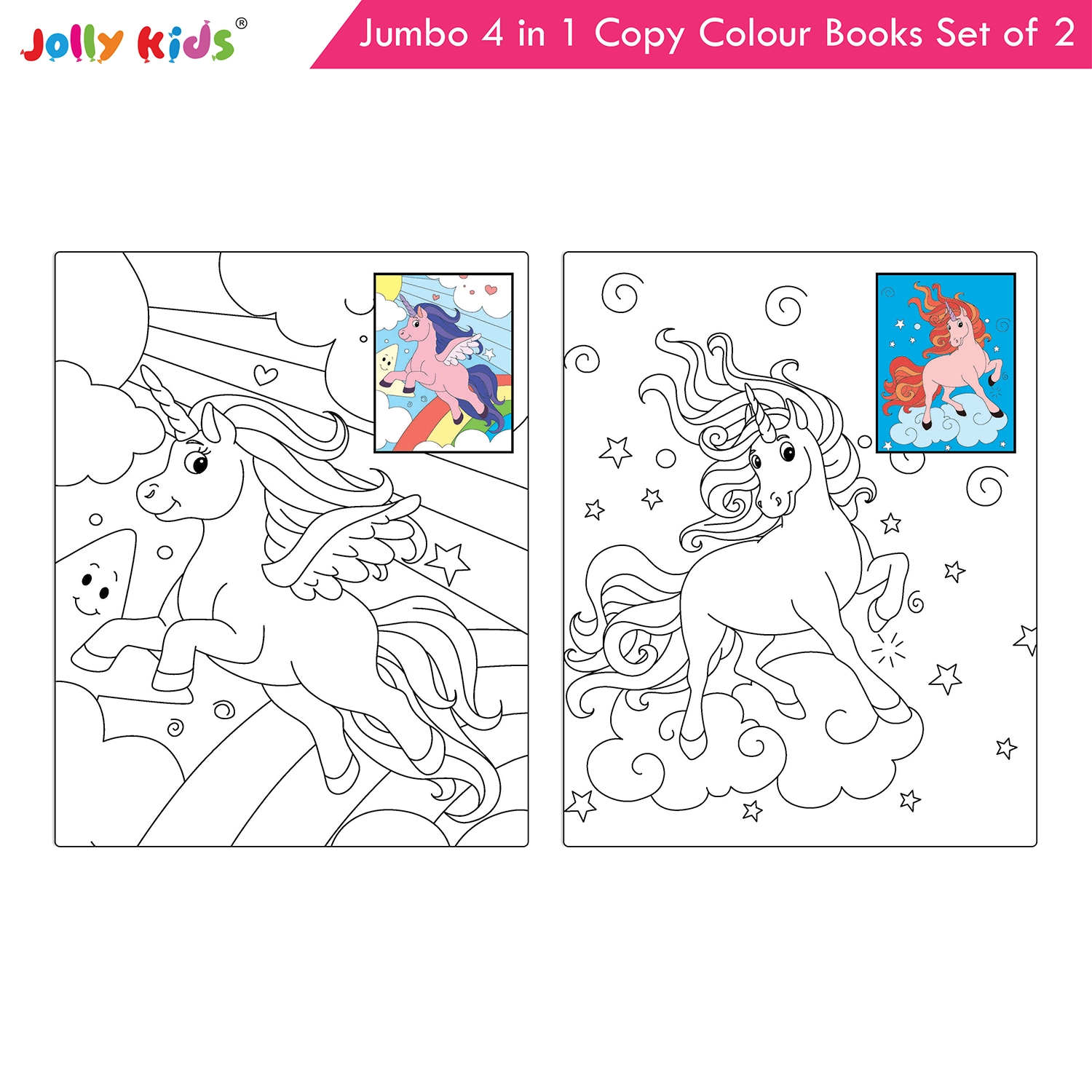 Jolly Kids Jumbo 4 in 1 Copy Colouring Books Set of 2 | Birds, Dinosaurs, Ocean and Animals Themes | Little Artist Creative Activity Books for Kids Ages 3-6 Years - Image 7