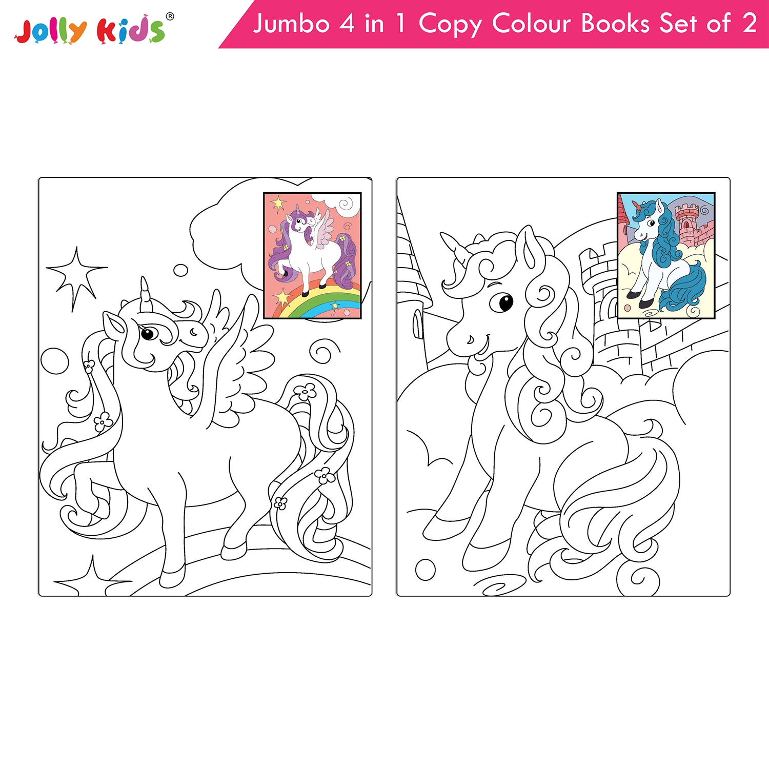 Jolly Kids Jumbo 4 in 1 Copy Colouring Books Set of 2 | Birds, Dinosaurs, Ocean and Animals Themes | Little Artist Creative Activity Books for Kids Ages 3-6 Years - Image 8