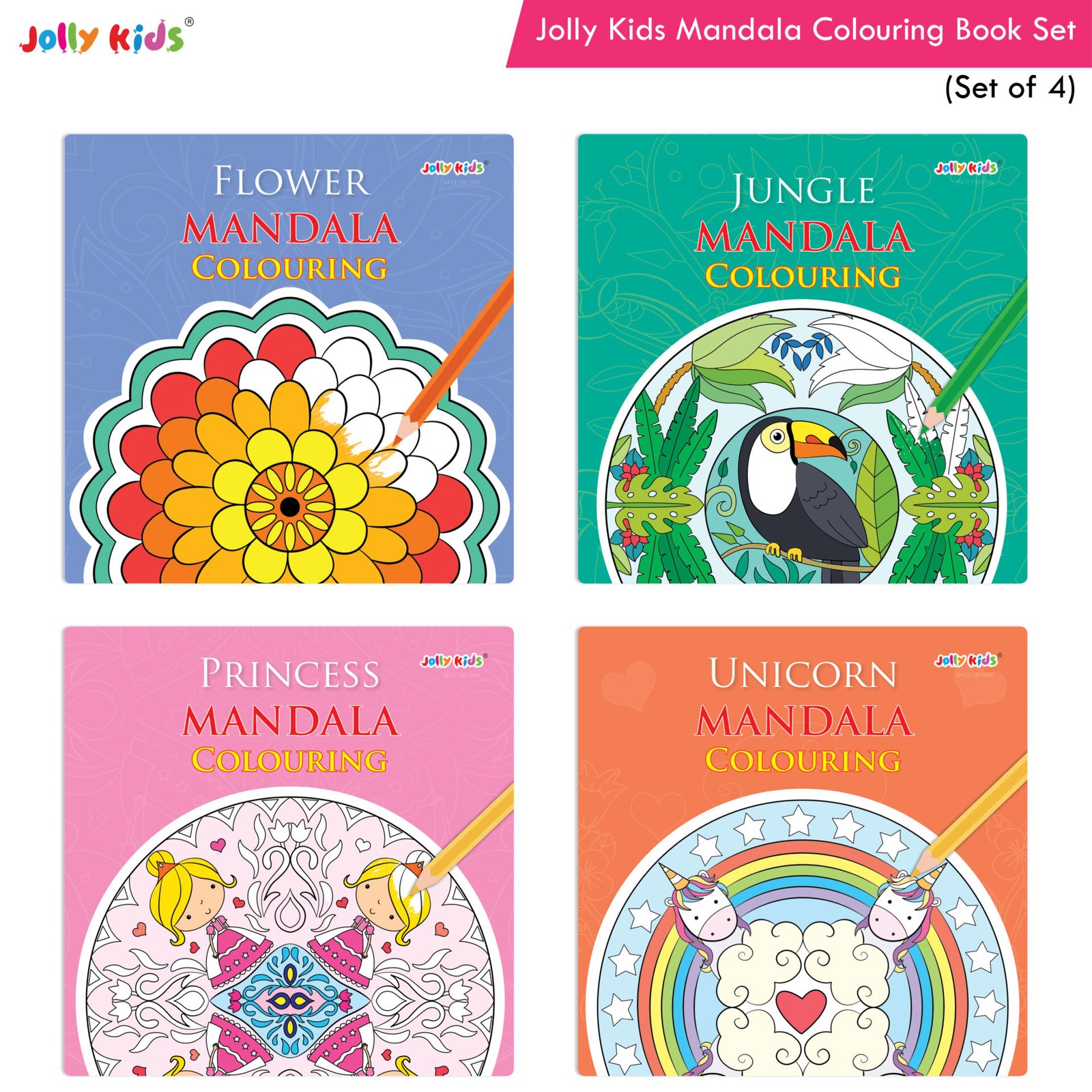 Jolly Kids Mandala Colouring Books Set Set of 4 1