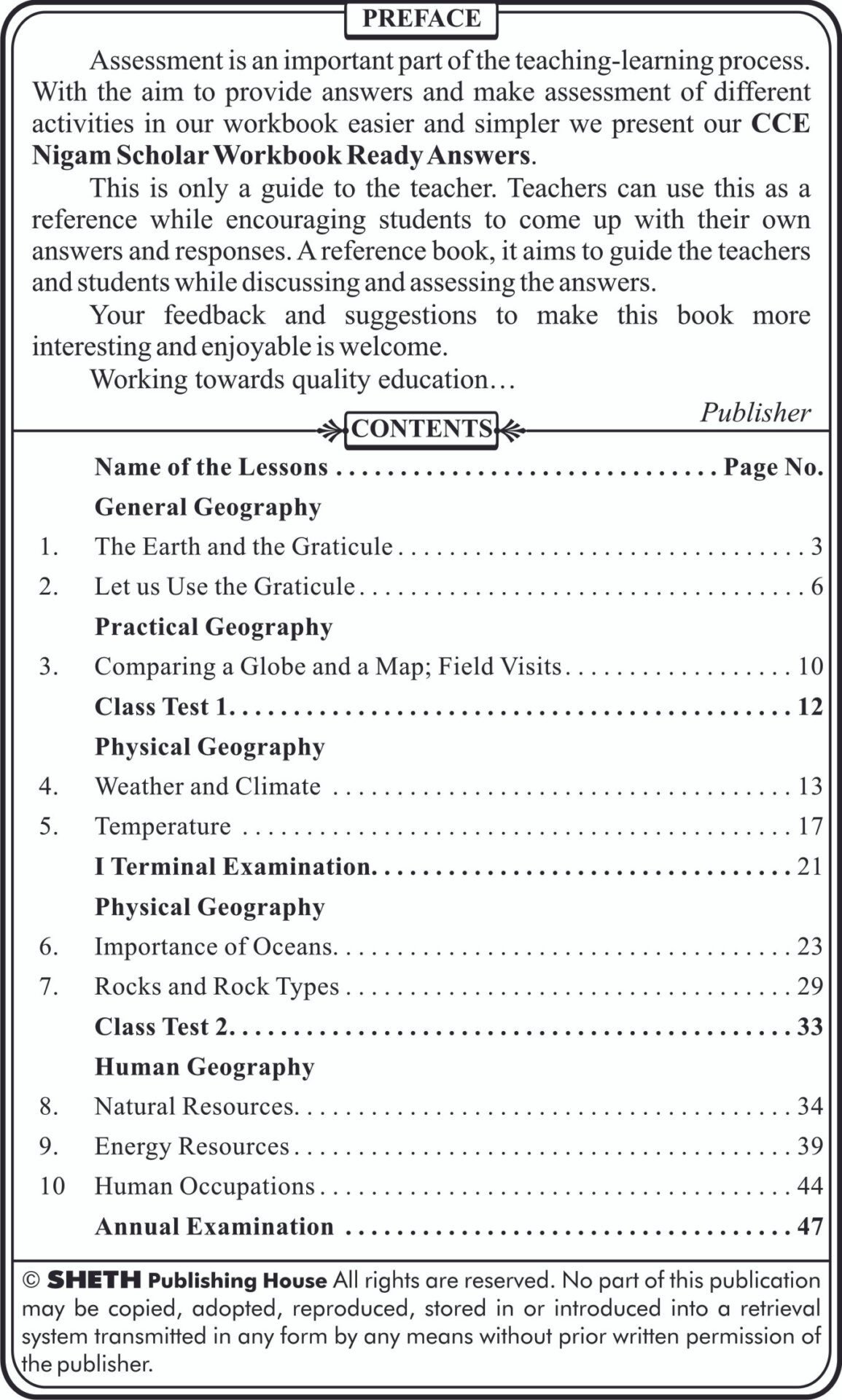 Nigam CCE Scholar Workbooks Ready Answers Geography Standard 6 2