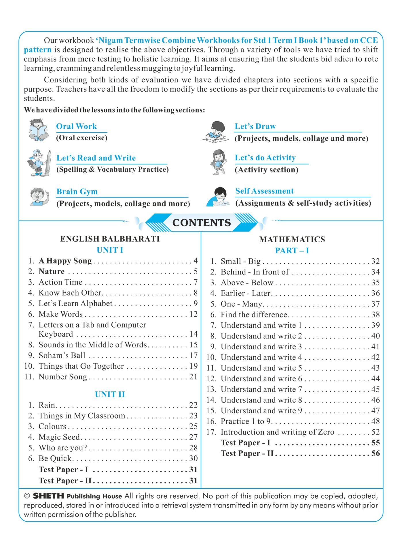 CCE Pattern Nigam Scholar Workbooks Termwise Integrated Workbook English Balbharati and Mathematics Standard 1 Term 1 Book 1 2