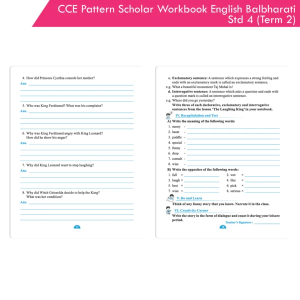 CCE Pattern Scholar Workbooks English Balbharati Standard 4 Term 2 ...