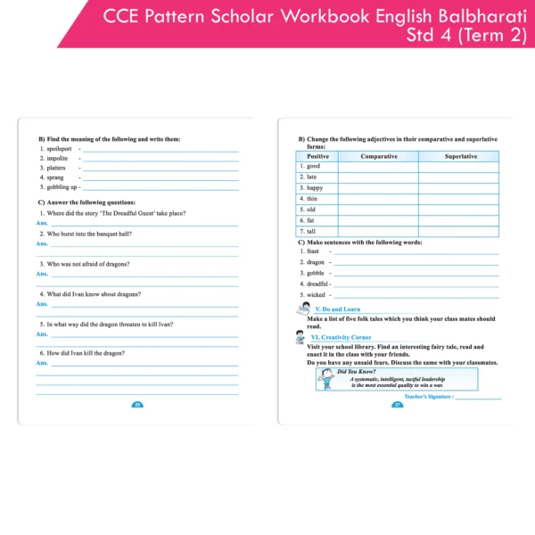 CCE Pattern Scholar Workbooks English Balbharati Standard 4 Term 2 ...