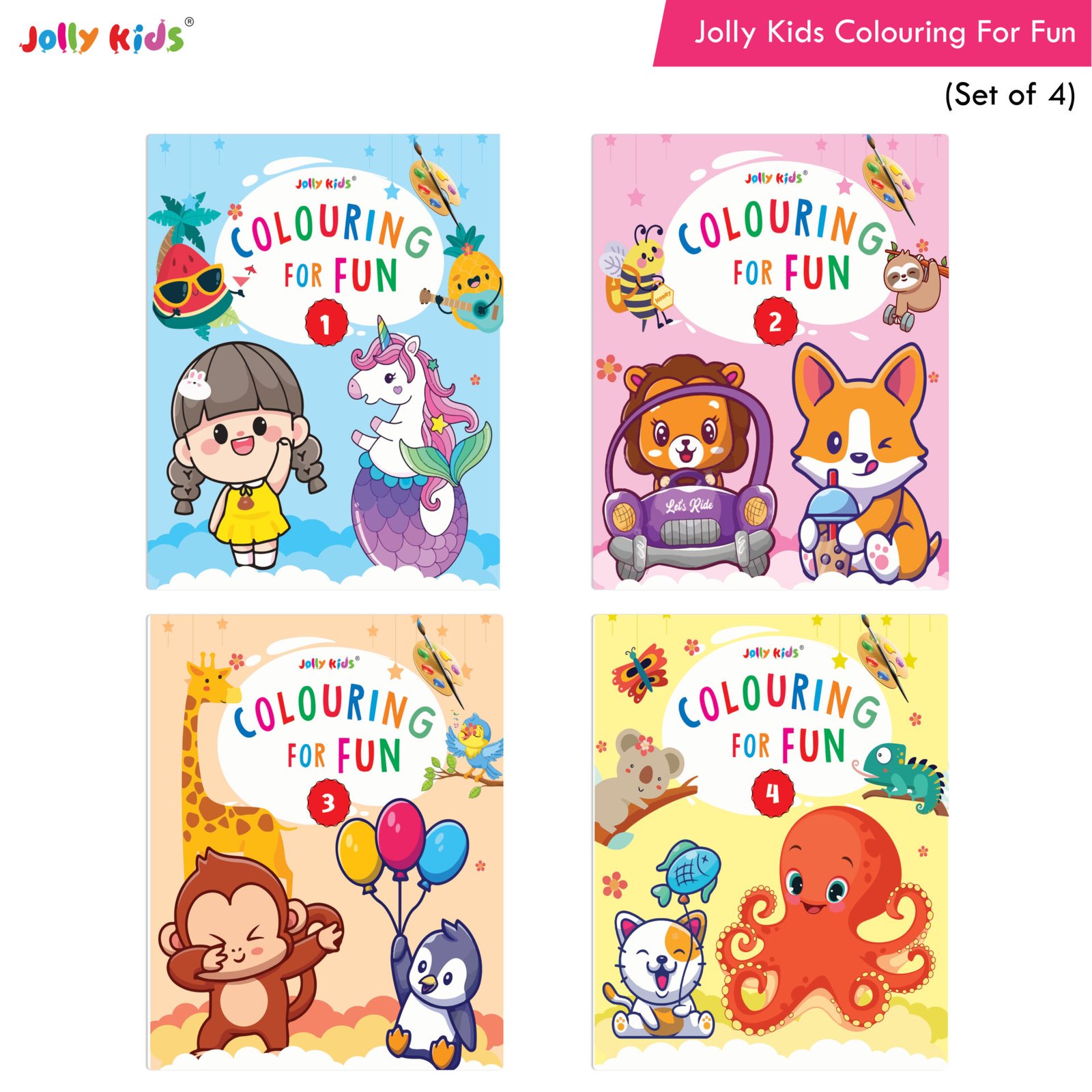 Jolly Kids Colouring For Fun Book Set of 4 1 4 1