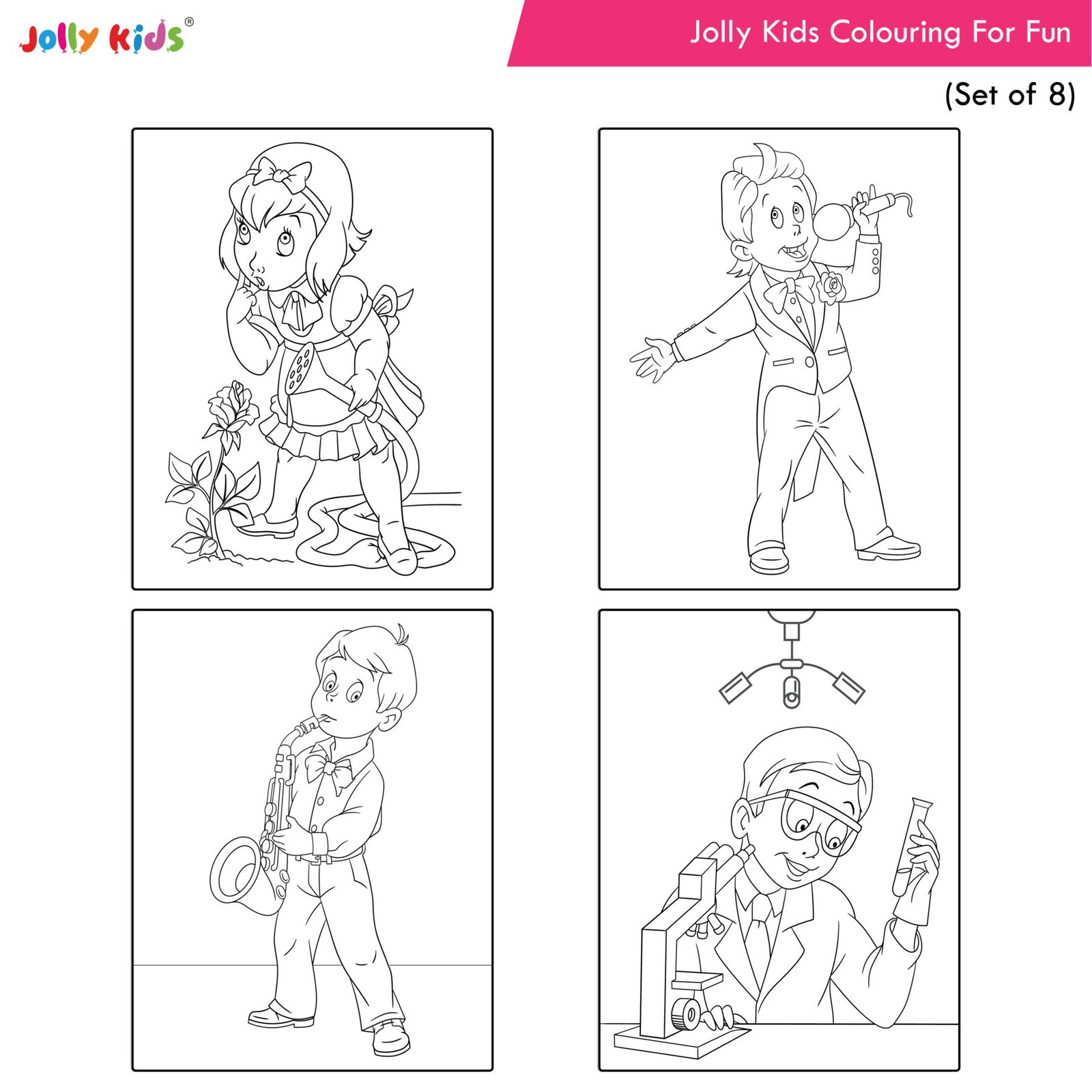 Jolly Kids Colouring For Fun Book Set of 8 8