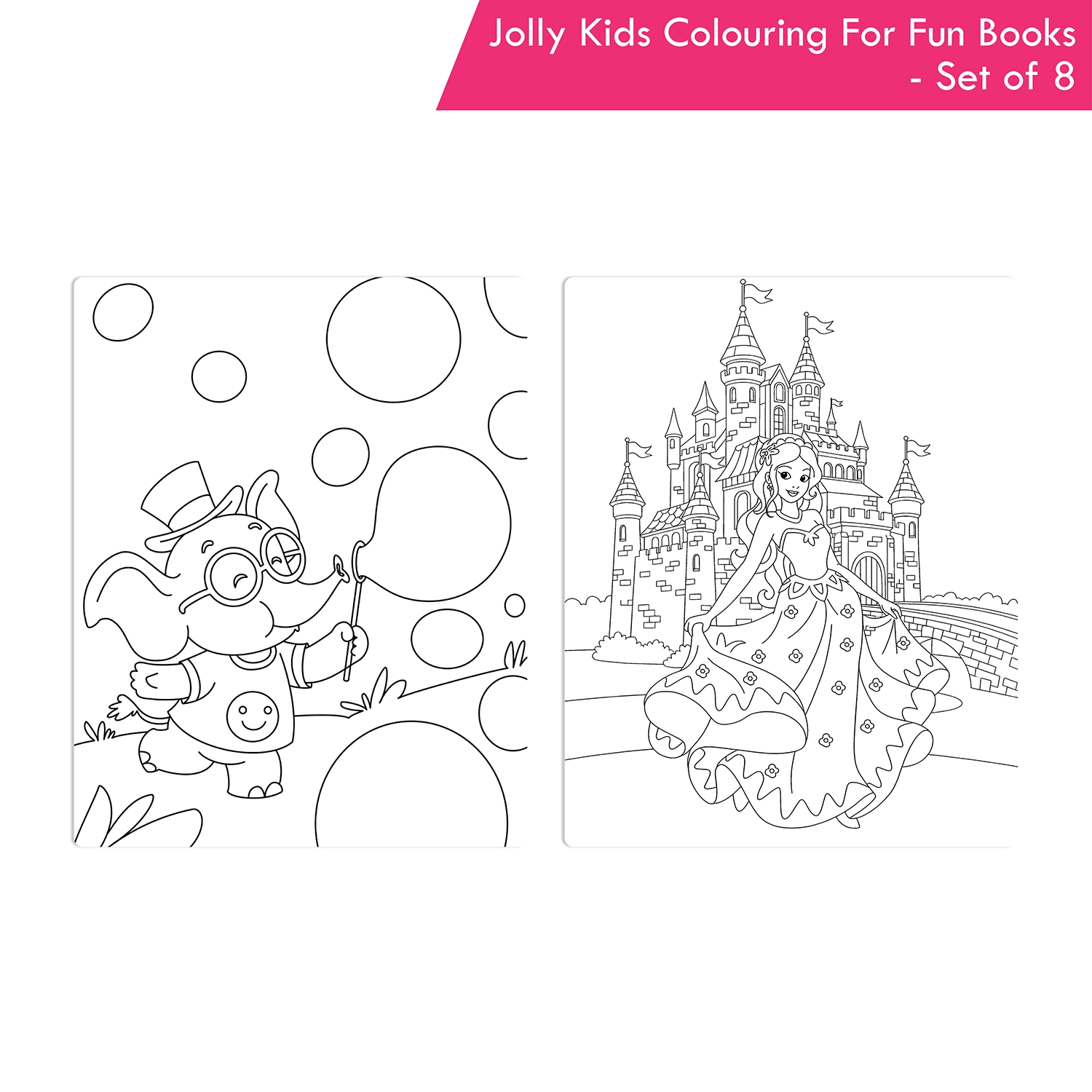 Jolly Kids Colouring for Fun Books For Kids Set of 8| Each Book 64 Images| Colouring & Painting Books| Ages 3 - 8 Year - Image 2