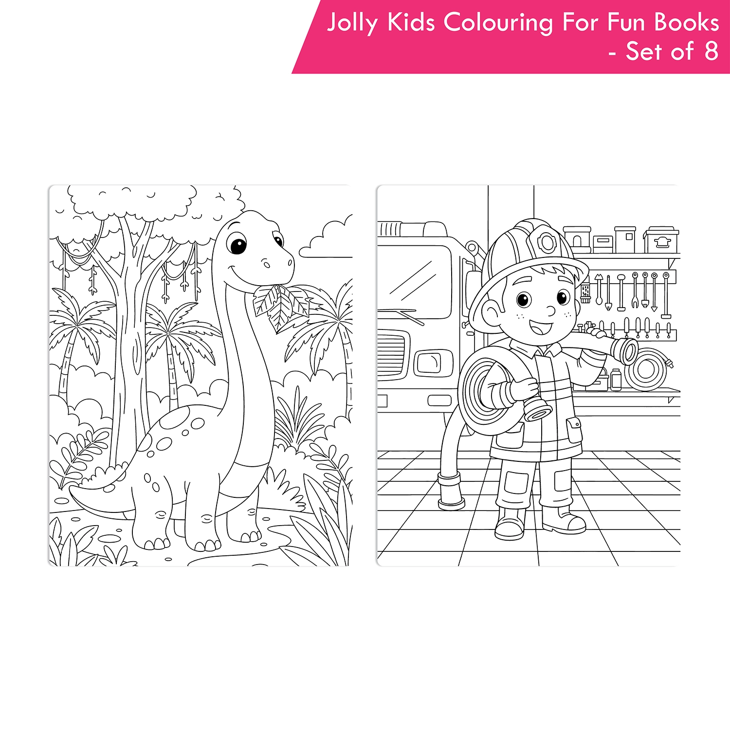 Jolly Kids Colouring for Fun Books For Kids Set of 8| Each Book 64 Images| Colouring & Painting Books| Ages 3 - 8 Year - Image 3