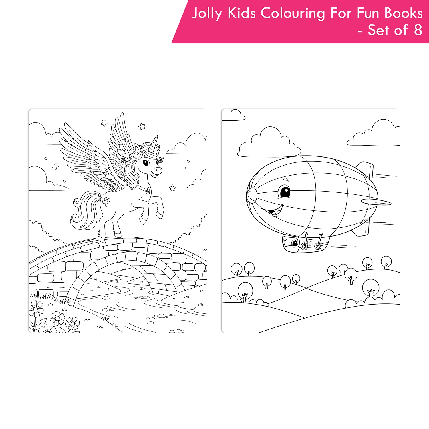 Jolly Kids Colouring for Fun Books For Kids Set of 8| Each Book 64 Images| Colouring & Painting Books| Ages 3 - 8 Year - Image 4