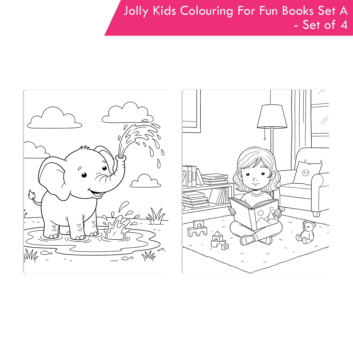 Jolly Kids Colouring For Fun Books A Set of 4 For Kids Ages 3-8 Years|Colouring Characters-Singing, Dancing, Studying, Drawing, Painting, Helping, Acting - Image 2