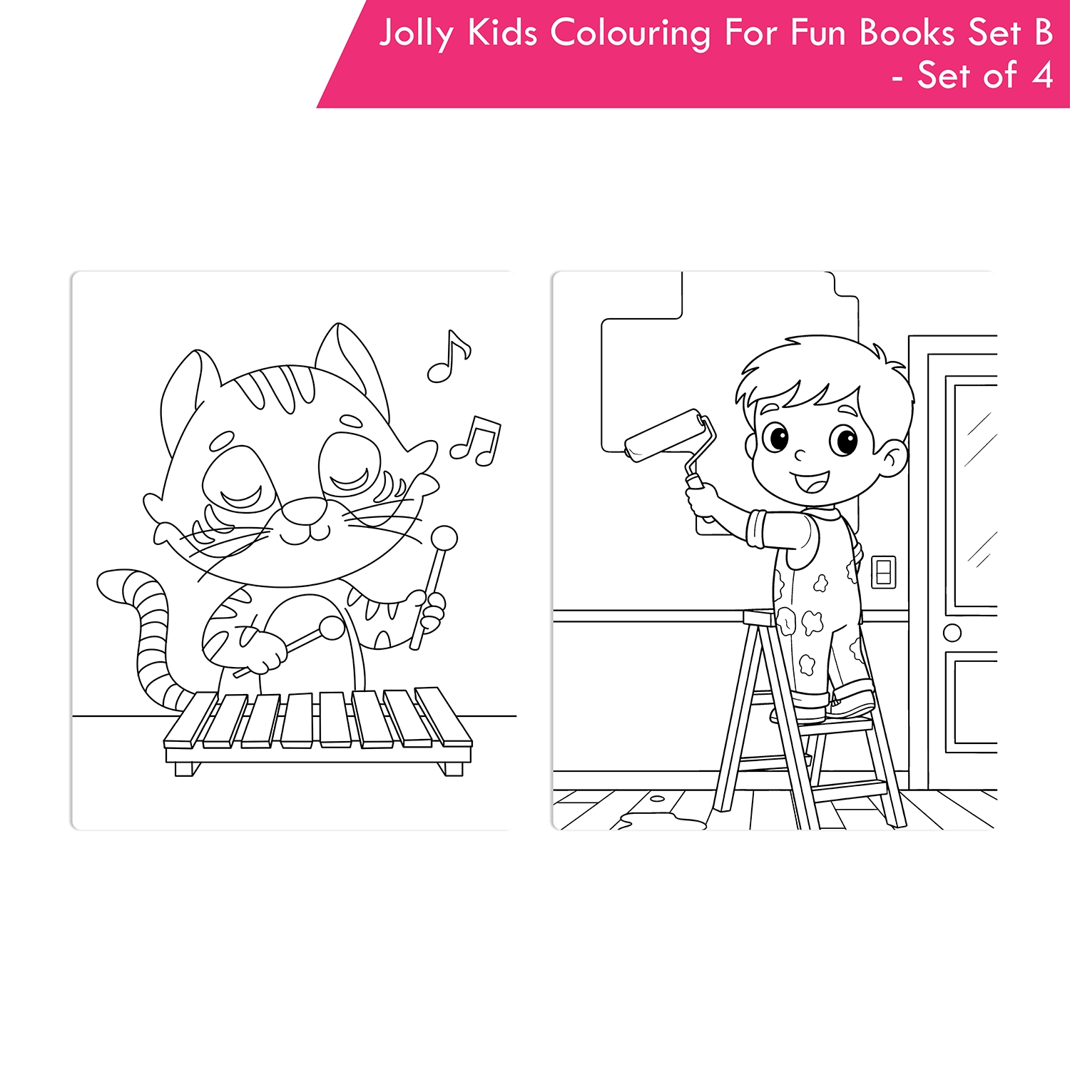Jolly Kids Colouring For Fun Books B Set of 4 For Kids Ages 3-8 Years|Colouring Characters-Singing, Dancing, Studying, Drawing, Painting, Helping, Acting - Image 2