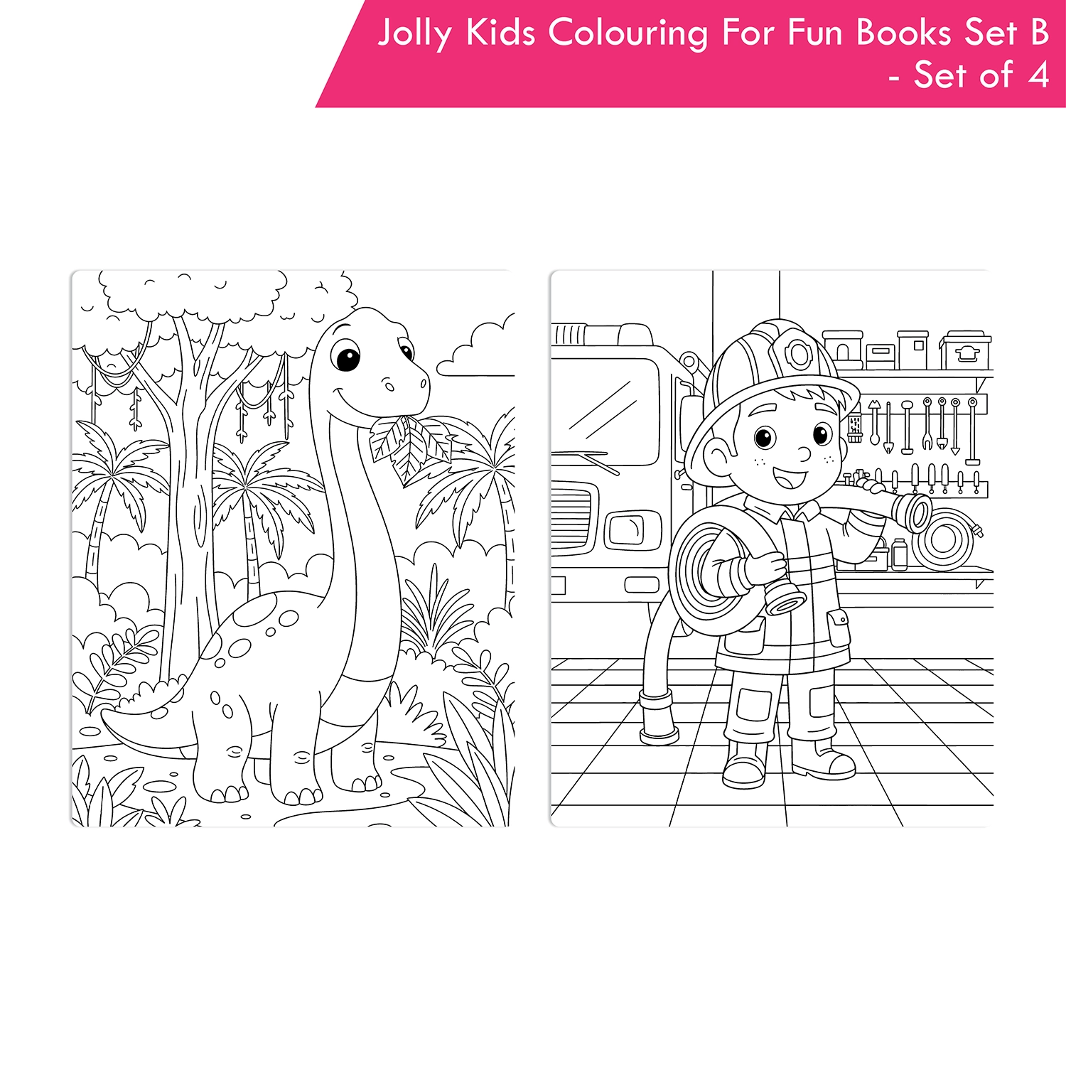 Jolly Kids Colouring For Fun Books B Set of 4 For Kids Ages 3-8 Years|Colouring Characters-Singing, Dancing, Studying, Drawing, Painting, Helping, Acting - Image 3