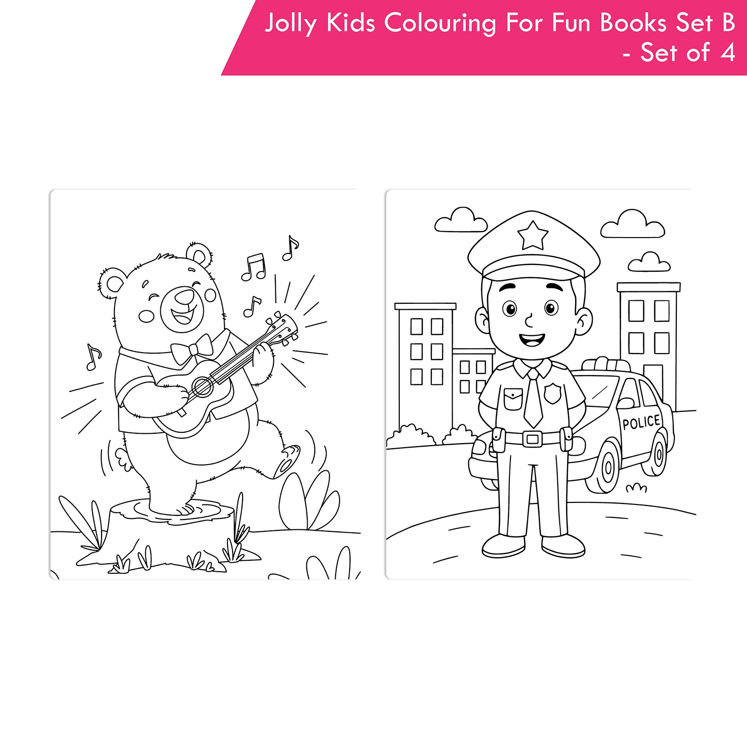 Jolly Kids Colouring For Fun Books B Set of 4 For Kids Ages 3-8 Years|Colouring Characters-Singing, Dancing, Studying, Drawing, Painting, Helping, Acting - Image 6