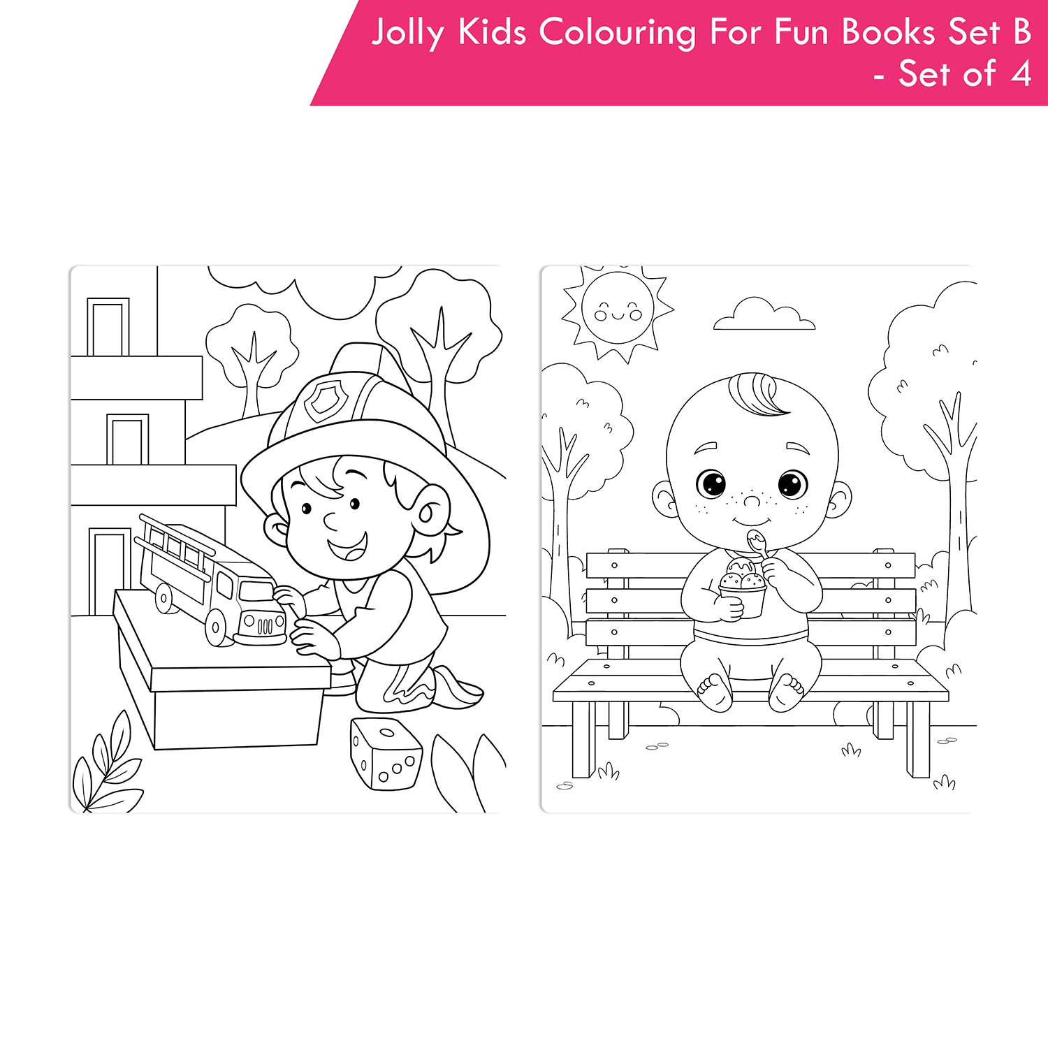 Jolly Kids Colouring For Fun Books B Set of 4 For Kids Ages 3-8 Years|Colouring Characters-Singing, Dancing, Studying, Drawing, Painting, Helping, Acting - Image 7