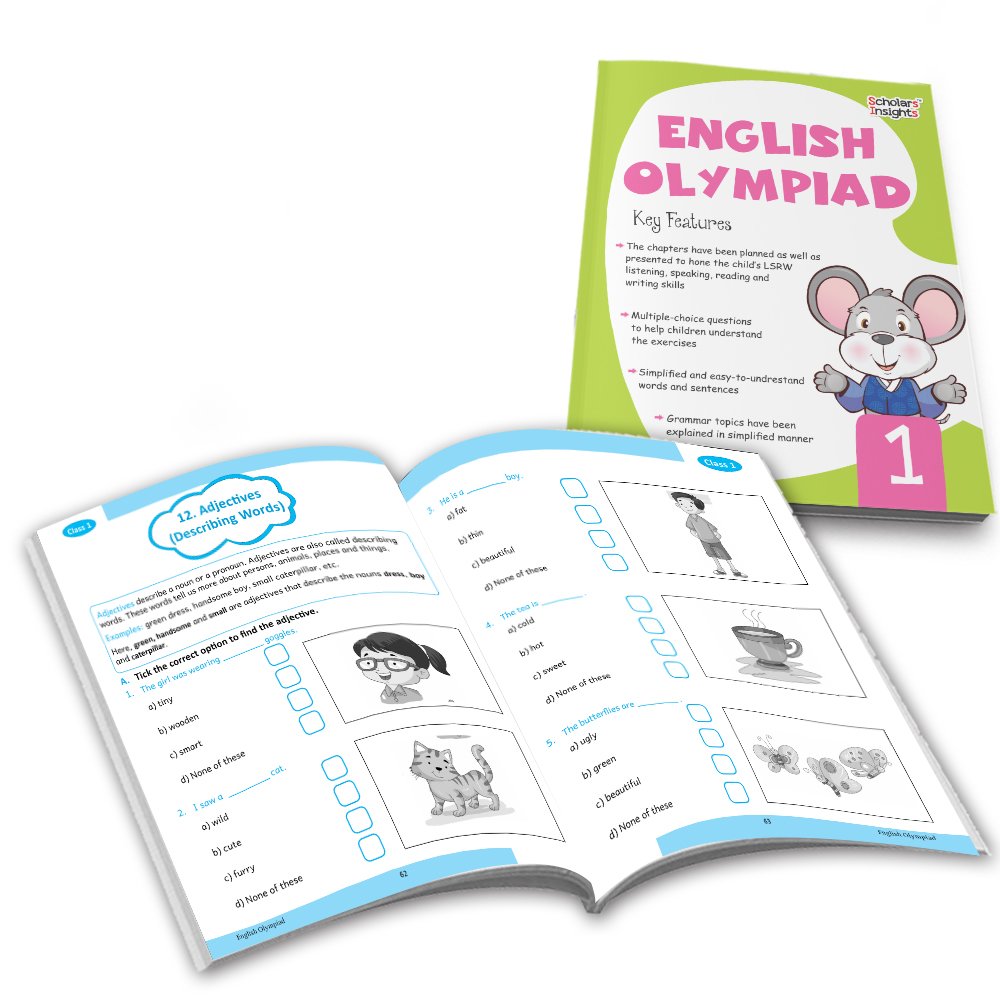Grade 1 English Combo Workbooks Set of 4 Comprehension and cloze, gear up English, Olympiad English, Interactive Grammar and Writing Skill (4)