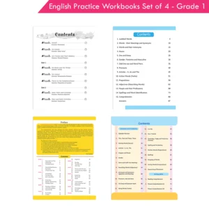 Grade 1 English Practice Workbooks Set of 4: Gear Up English, English Olympiad, Comprehension and Cloze, Interactive Grammar and Writing Skills (NEP with AI)