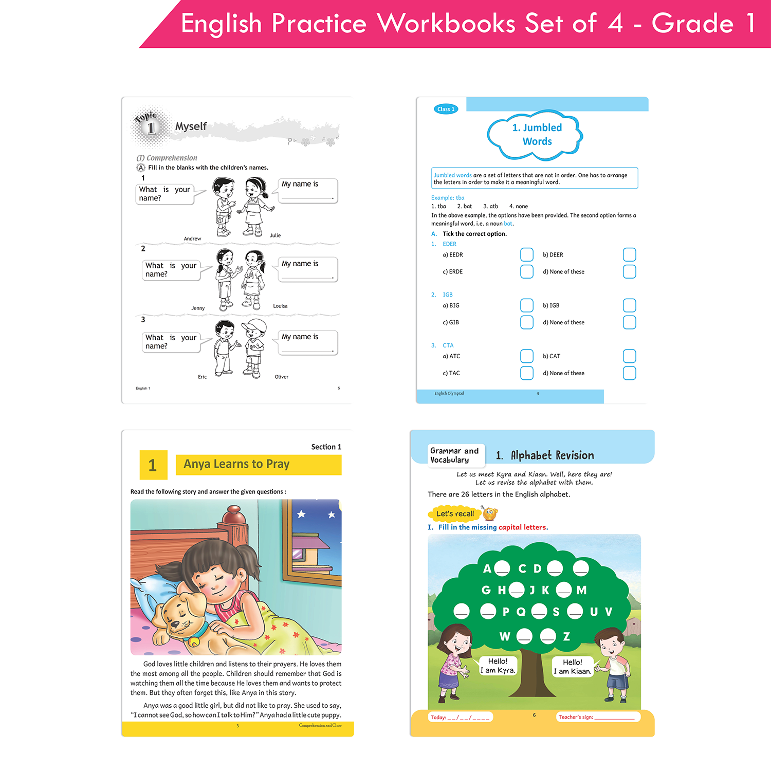Grade 1 English Practice Workbooks Set of 4: Gear Up English, English Olympiad, Comprehension and Cloze, Interactive Grammar and Writing Skills (NEP with AI) - Image 3