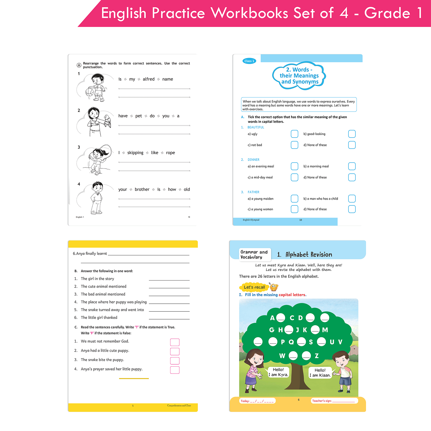 Grade 1 English Practice Workbooks Set of 4: Gear Up English, English Olympiad, Comprehension and Cloze, Interactive Grammar and Writing Skills (NEP with AI) - Image 4
