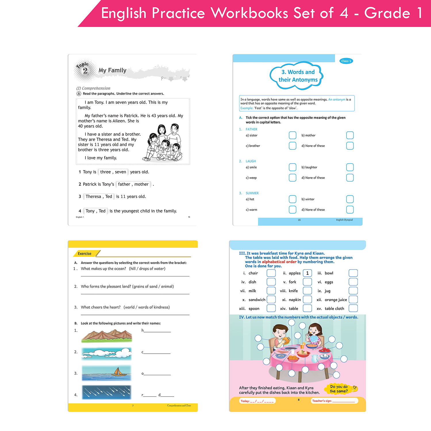 Grade 1 English Practice Workbooks Set of 4: Gear Up English, English Olympiad, Comprehension and Cloze, Interactive Grammar and Writing Skills (NEP with AI) - Image 5