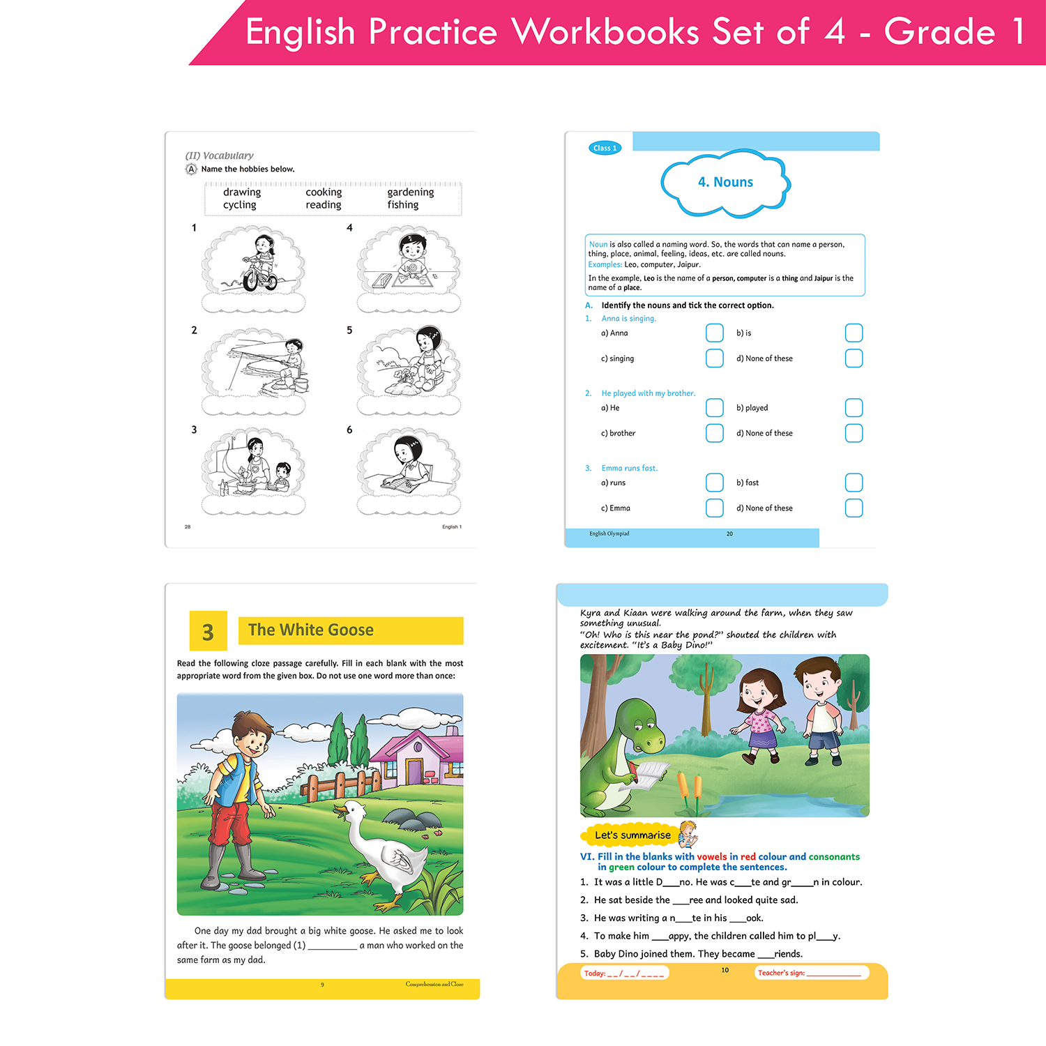 Grade 1 English Practice Workbooks Set of 4: Gear Up English, English Olympiad, Comprehension and Cloze, Interactive Grammar and Writing Skills (NEP with AI) - Image 6