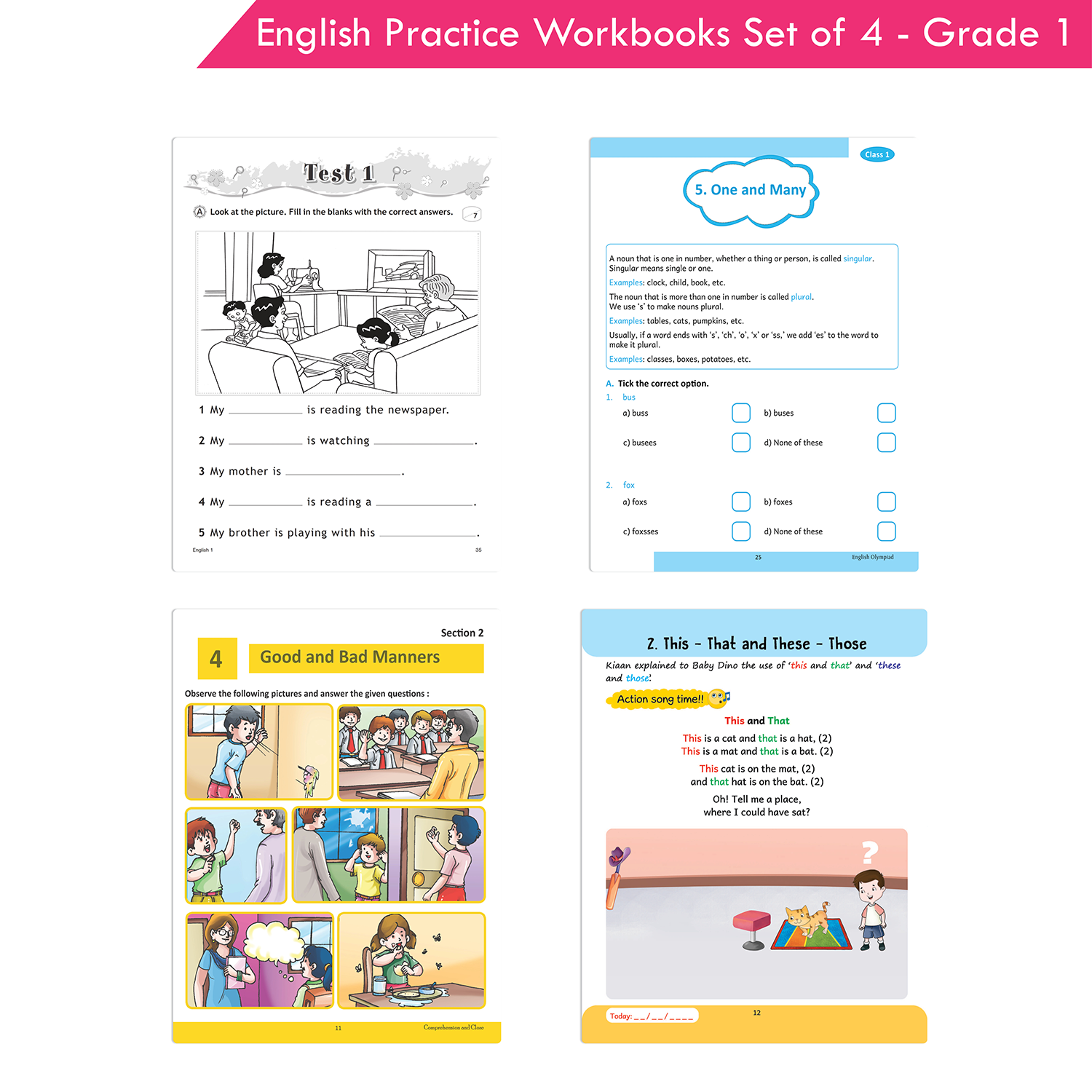 Grade 1 English Practice Workbooks Set of 4: Gear Up English, English Olympiad, Comprehension and Cloze, Interactive Grammar and Writing Skills (NEP with AI) - Image 7