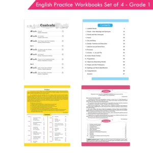 Grade 1 English Practice Workbooks Set of 4: Gear Up English, English Olympiad, Comprehension and Cloze, Interactive Grammar and Writing Skills
