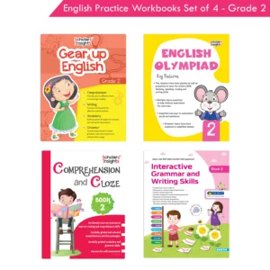 Grade 2 English Practice Workbooks Set of 4: Gear Up English, English Olympiad, Comprehension and Cloze, Interactive Grammar and Writing Skills NEP with AI