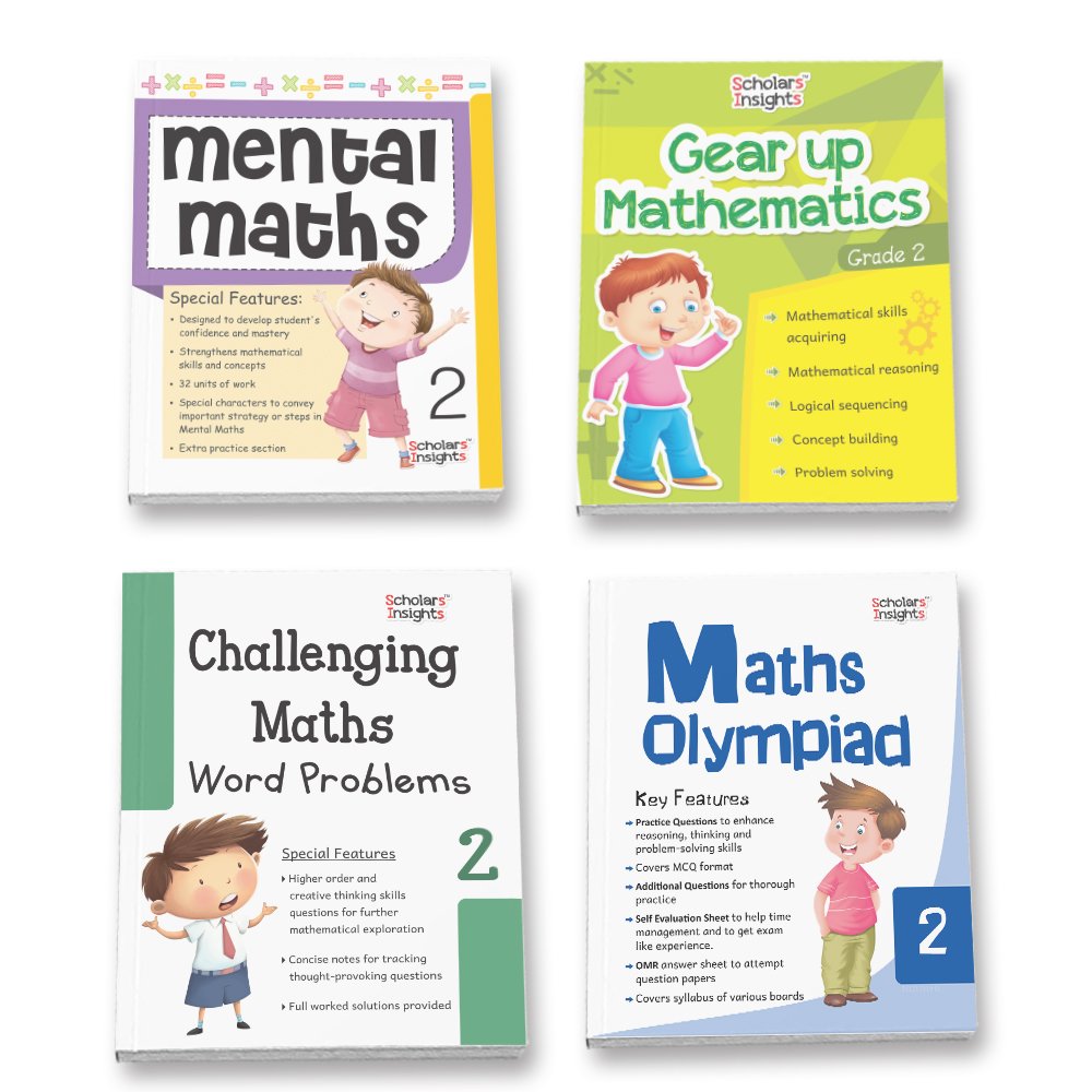 Grade 2 Maths Combo Workbooks Set of 4 Mental Maths, Gear Up, Challenging Maths, Olympiad Maths (1)