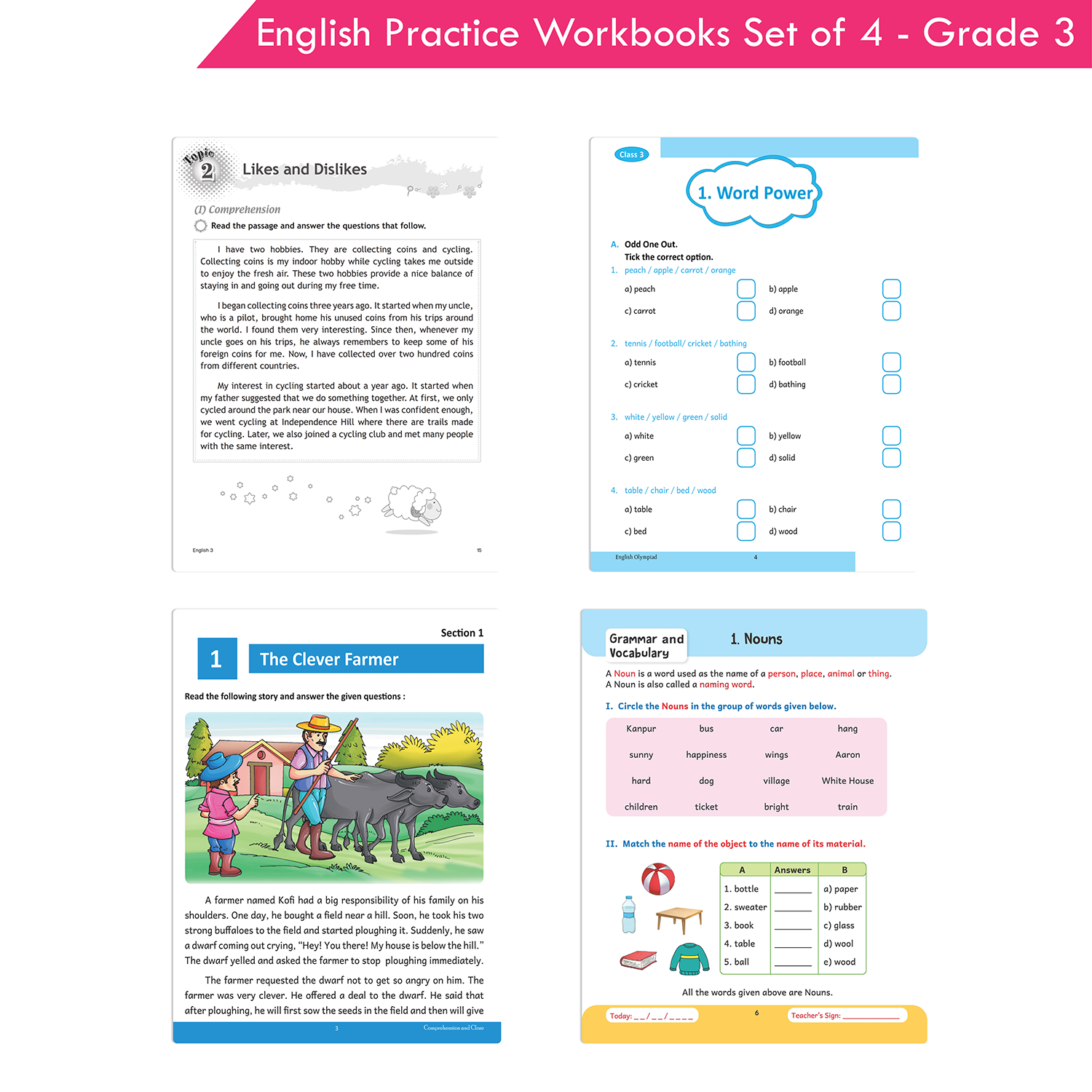 Grade 3 English Practice Workbooks Set of 4: Gear Up English, English Olympiad, Comprehension and Cloze, Interactive Grammar and Writing Skills NEP with AI - Image 3