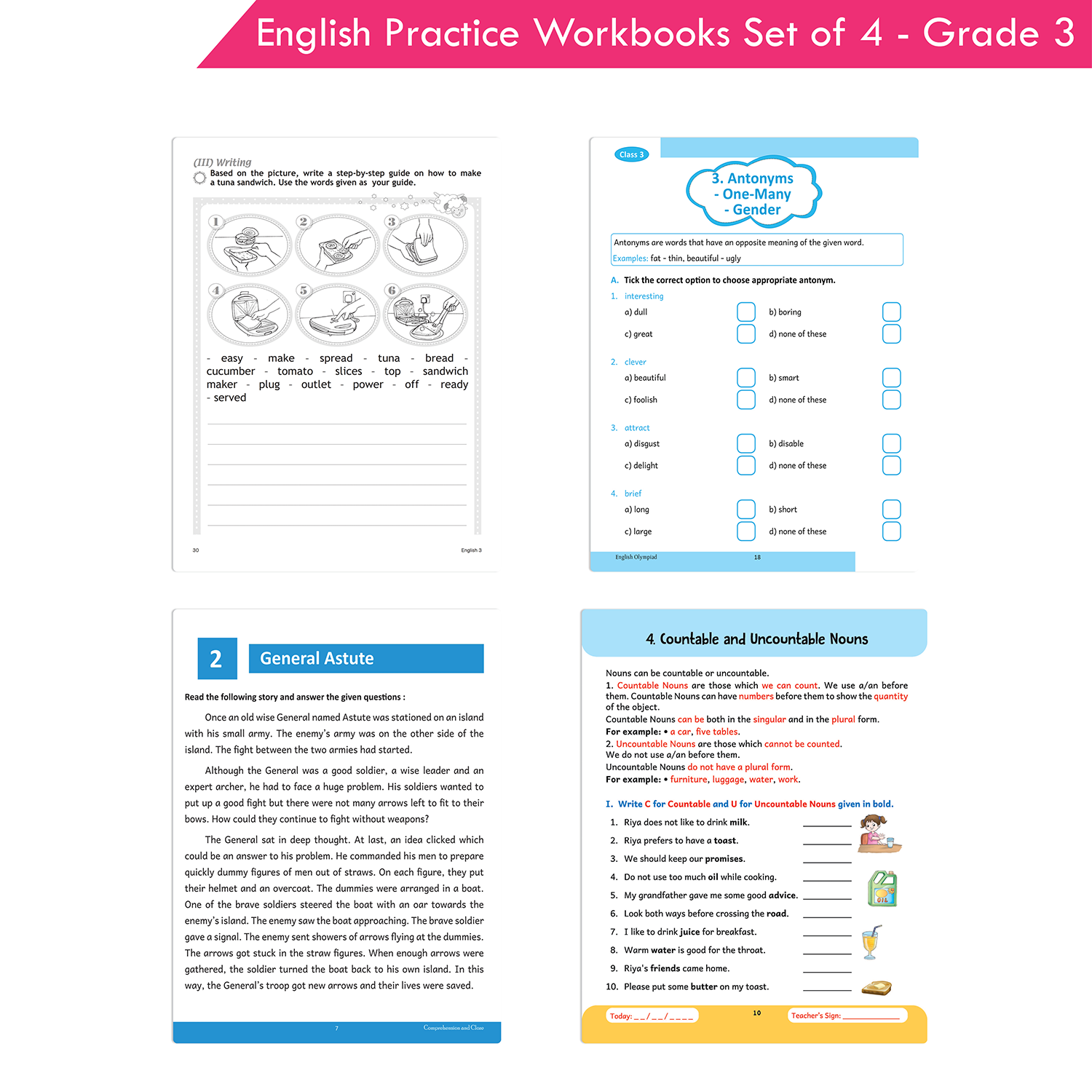 Grade 3 English Practice Workbooks Set of 4: Gear Up English, English Olympiad, Comprehension and Cloze, Interactive Grammar and Writing Skills NEP with AI - Image 5