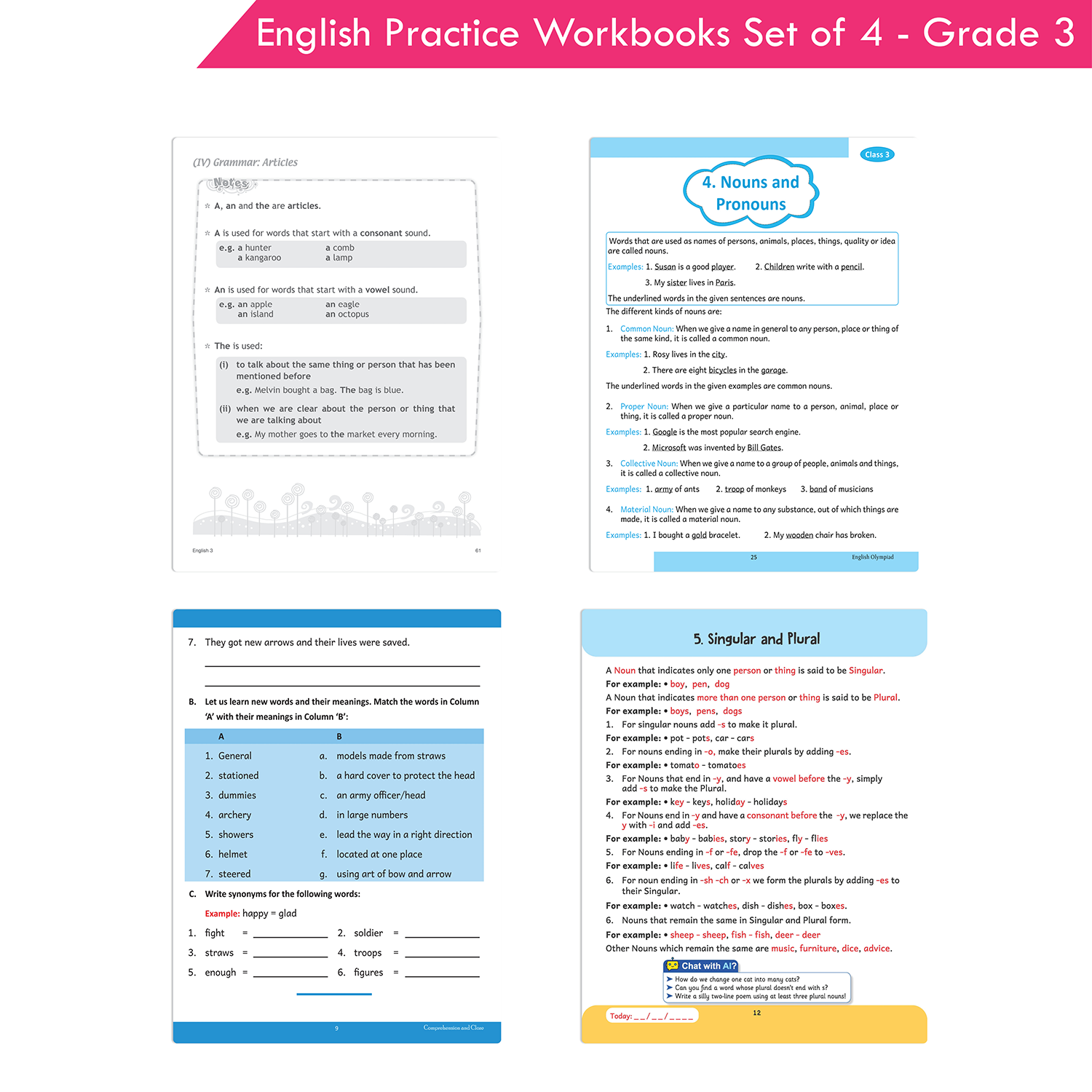 Grade 3 English Practice Workbooks Set of 4: Gear Up English, English Olympiad, Comprehension and Cloze, Interactive Grammar and Writing Skills NEP with AI - Image 6