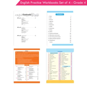 Grade 4 English Practice Workbooks Set of 4: Gear Up English, English Olympiad, Comprehension and Cloze, Interactive Grammar and Writing Skills NEP with AI