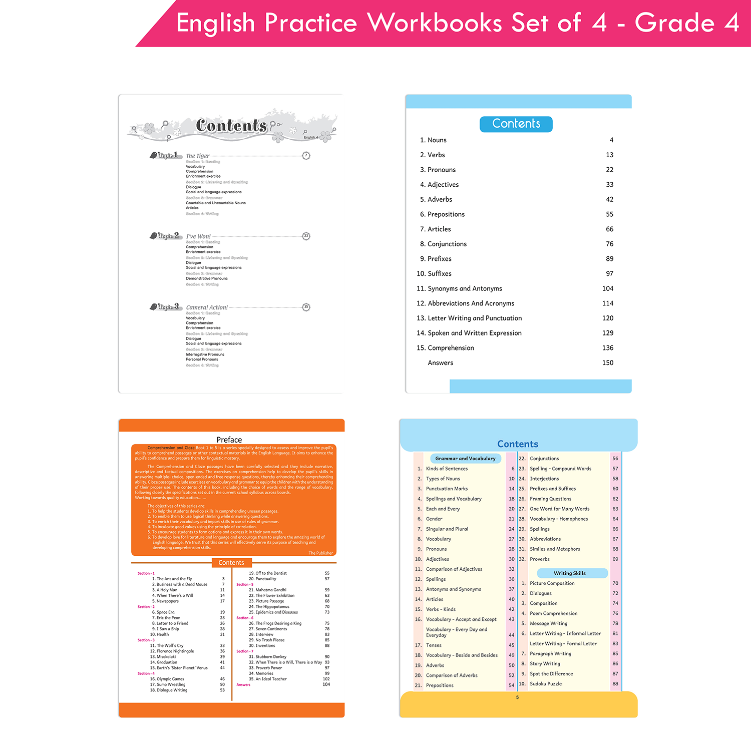 Grade 4 English Practice Workbooks Set of 4: Gear Up English, English Olympiad, Comprehension and Cloze, Interactive Grammar and Writing Skills NEP with AI - Image 2