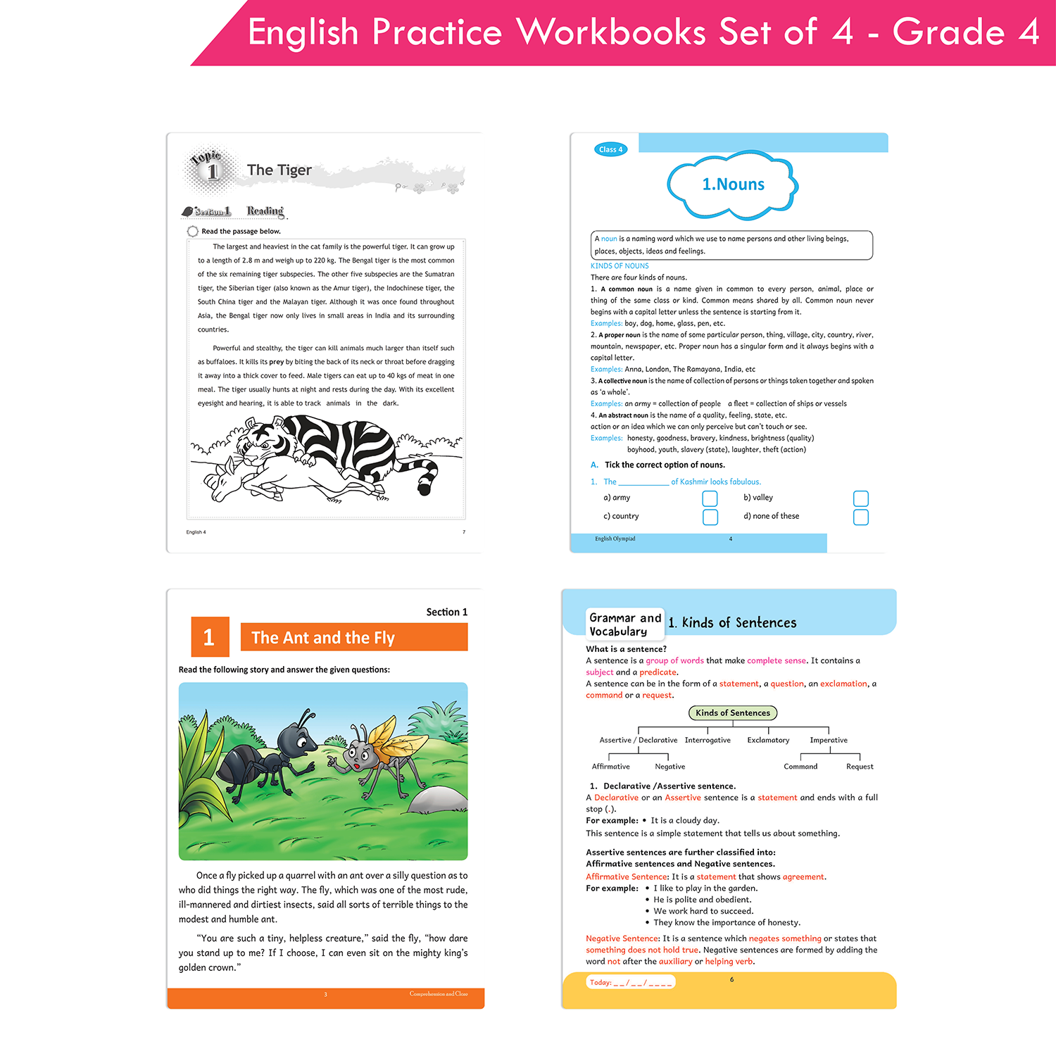 Grade 4 English Practice Workbooks Set of 4: Gear Up English, English Olympiad, Comprehension and Cloze, Interactive Grammar and Writing Skills NEP with AI - Image 3