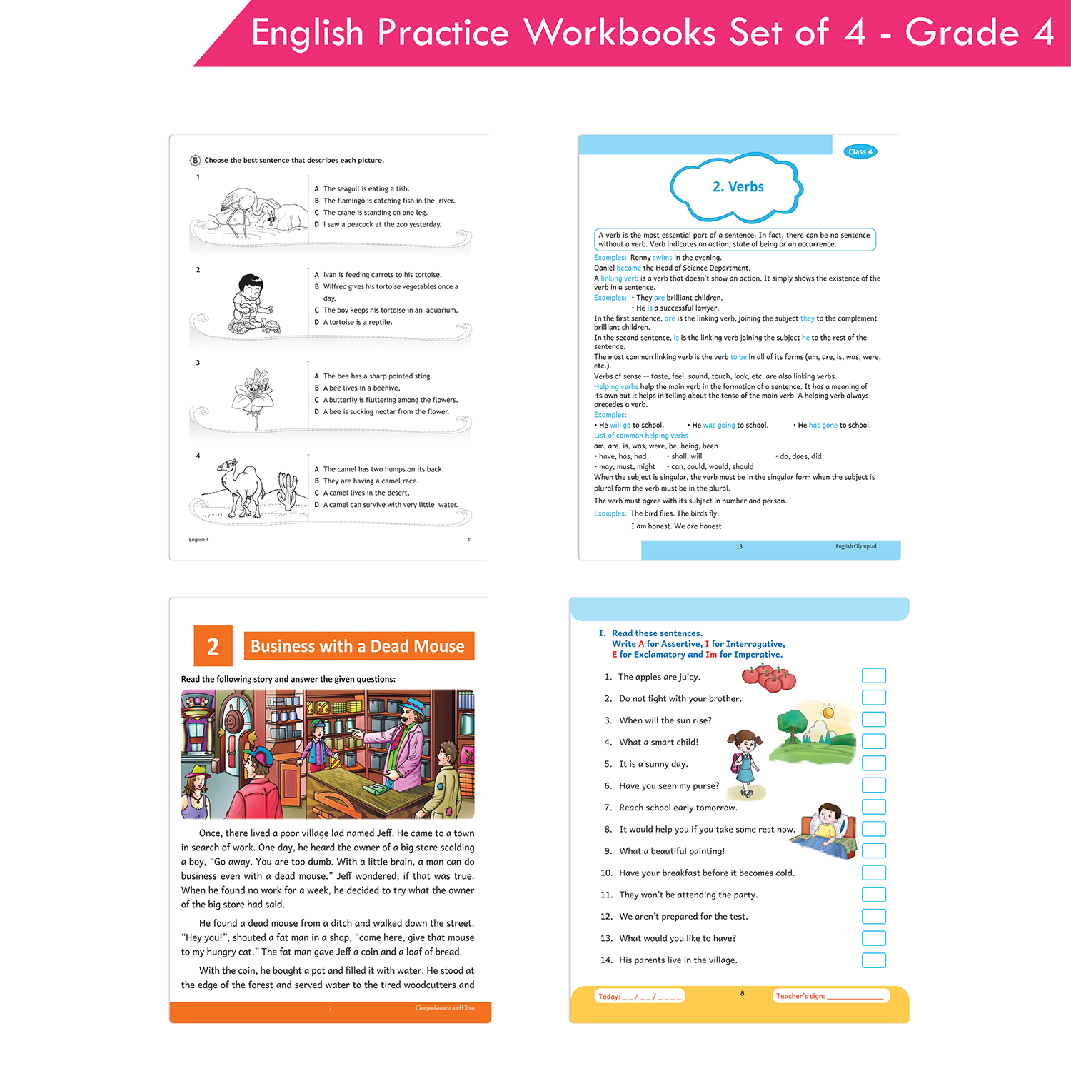 Grade 4 English Practice Workbooks Set of 4: Gear Up English, English Olympiad, Comprehension and Cloze, Interactive Grammar and Writing Skills NEP with AI - Image 4