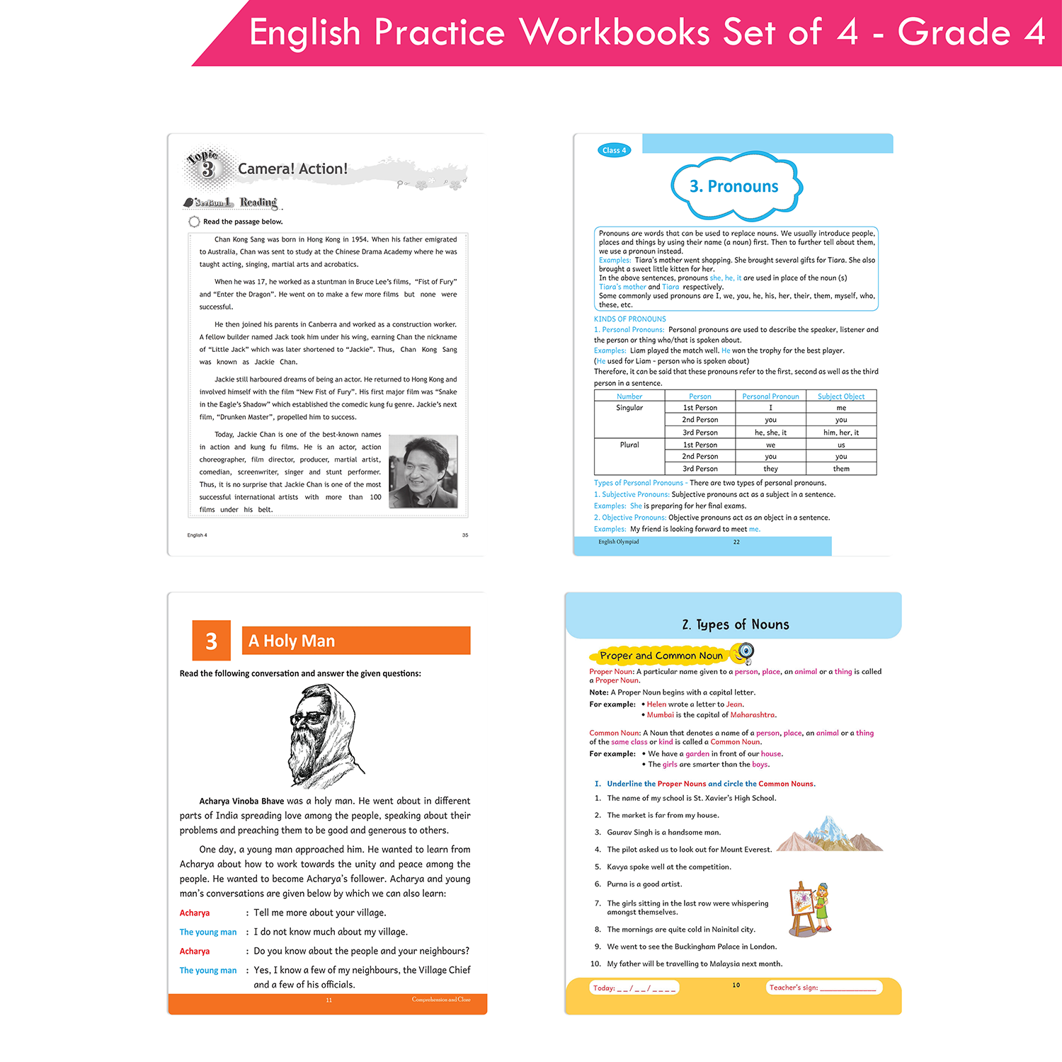 Grade 4 English Practice Workbooks Set of 4: Gear Up English, English Olympiad, Comprehension and Cloze, Interactive Grammar and Writing Skills NEP with AI - Image 5