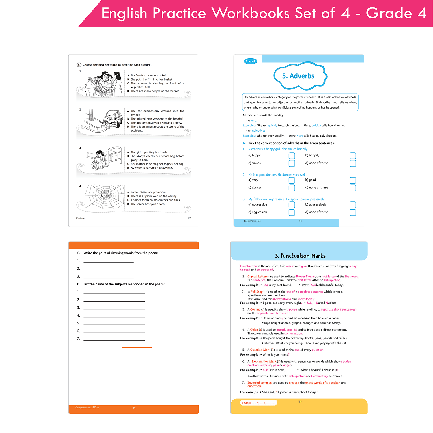 Grade 4 English Practice Workbooks Set of 4: Gear Up English, English Olympiad, Comprehension and Cloze, Interactive Grammar and Writing Skills NEP with AI - Image 7