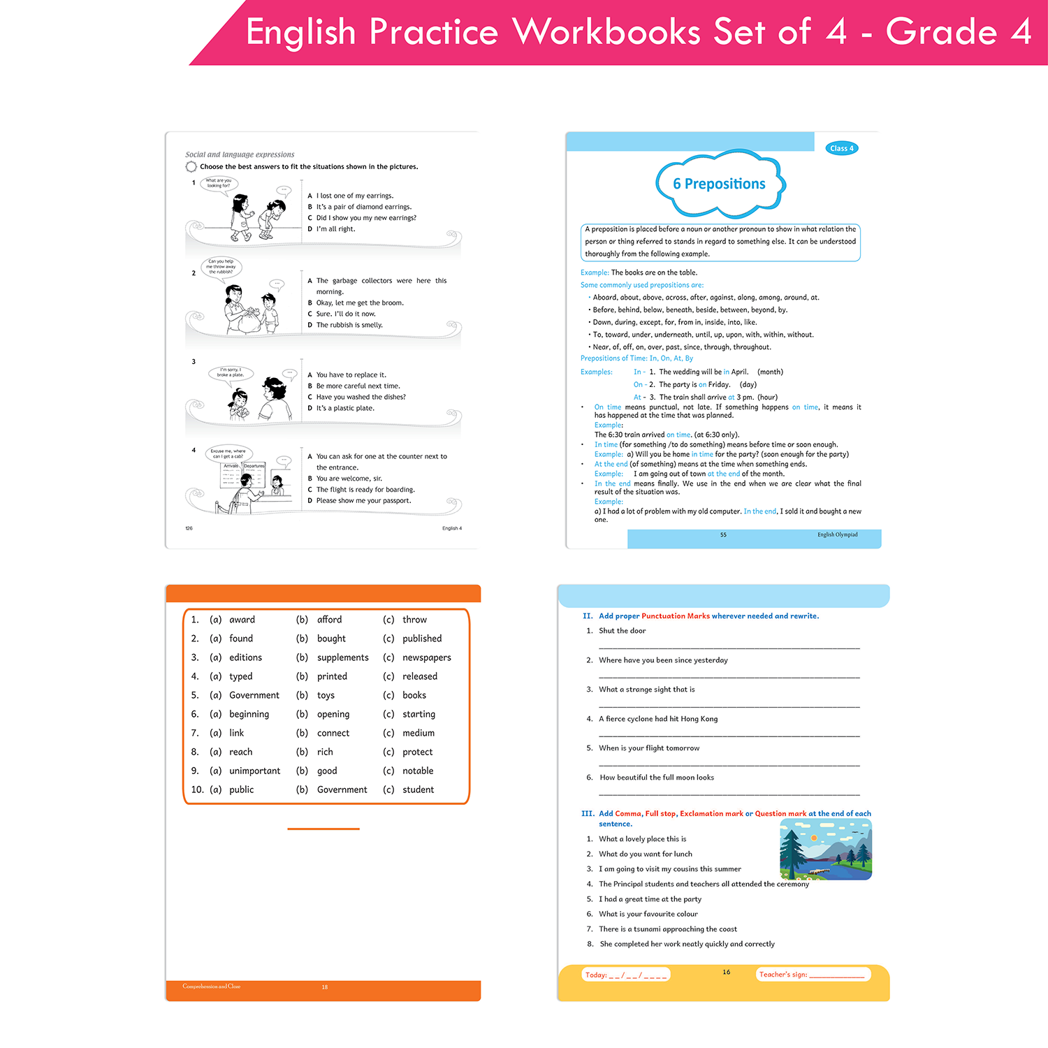 Grade 4 English Practice Workbooks Set of 4: Gear Up English, English Olympiad, Comprehension and Cloze, Interactive Grammar and Writing Skills NEP with AI - Image 8