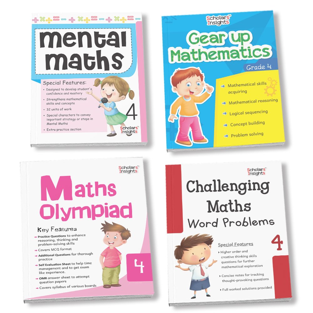 Grade 4 Maths Combo Workbooks Set of 4 Mental Maths, Gear up, Olympiad, Challenging Maths (1)