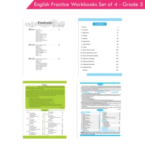 Grade 5 English Practice Workbooks Set of 4: Gear Up English, English Olympiad, Comprehension and Cloze, Interactive Grammar and Writing Skills NEP with AI