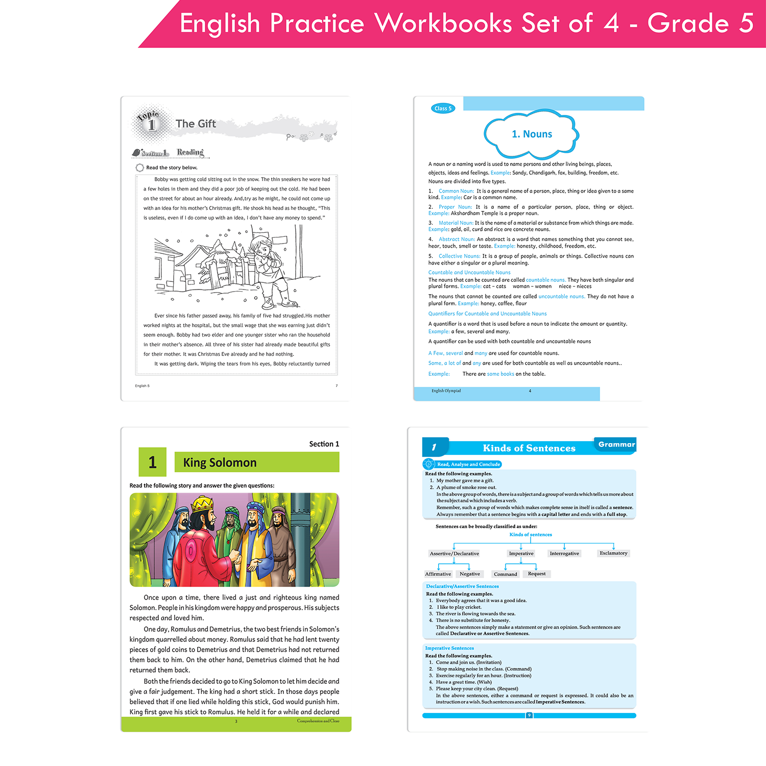 Grade 5 English Practice Workbooks Set of 4: Gear Up English, English Olympiad, Comprehension and Cloze, Interactive Grammar and Writing Skills NEP with AI - Image 3